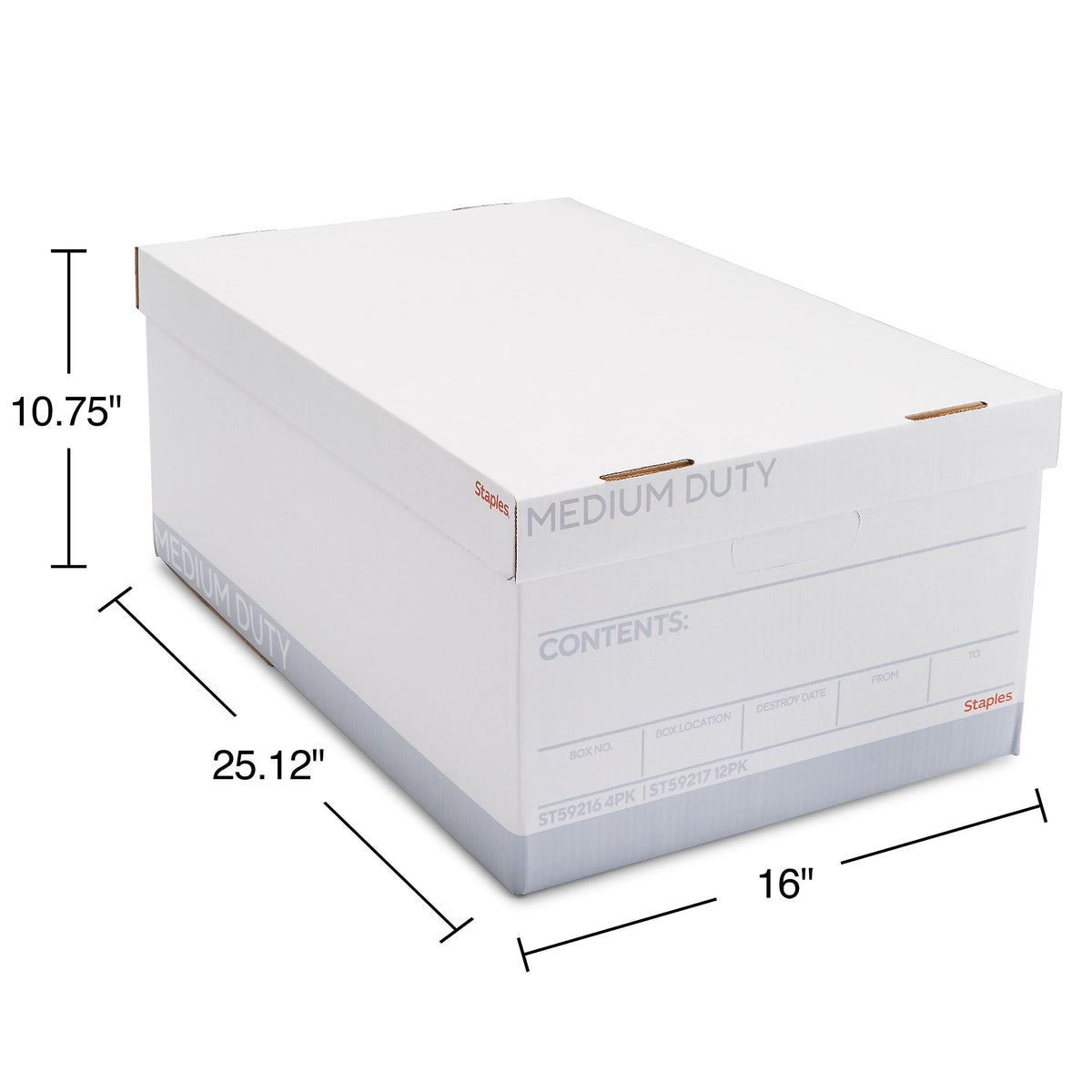 Staples Medium Duty File Box, Lift Off Lid, Legal, White/Gray, 12/Carton