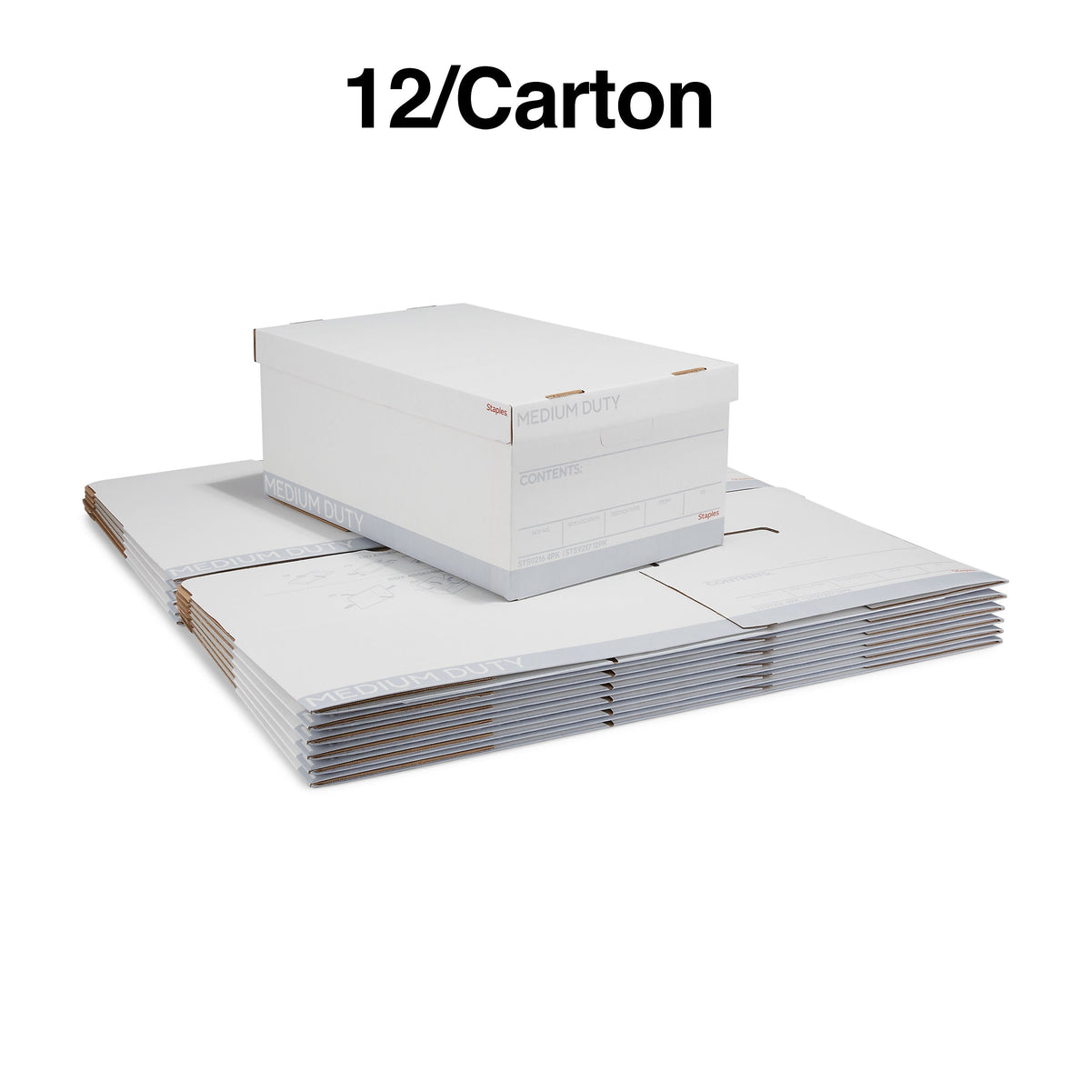 Staples Medium Duty File Box, Lift Off Lid, Legal, White/Gray, 12/Carton