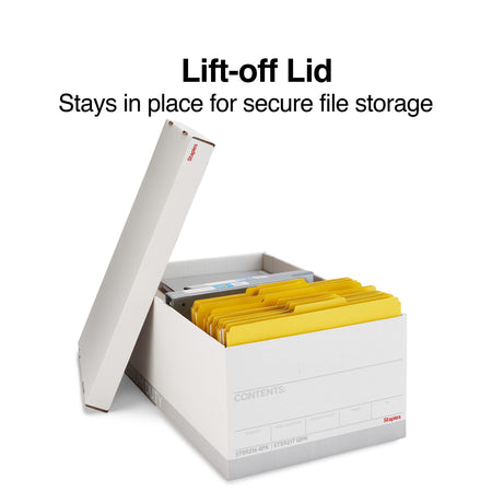 Staples Medium Duty File Box, Lift Off Lid, Legal, White/Gray, 4/Carton