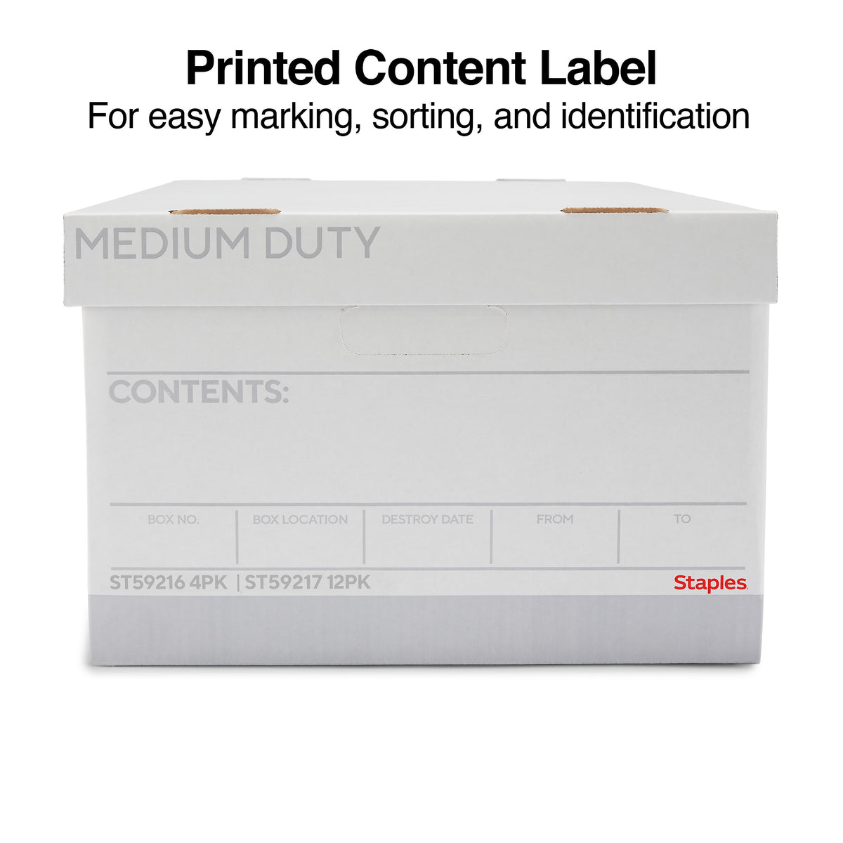 Staples Medium Duty File Box, Lift Off Lid, Legal, White/Gray, 4/Carton