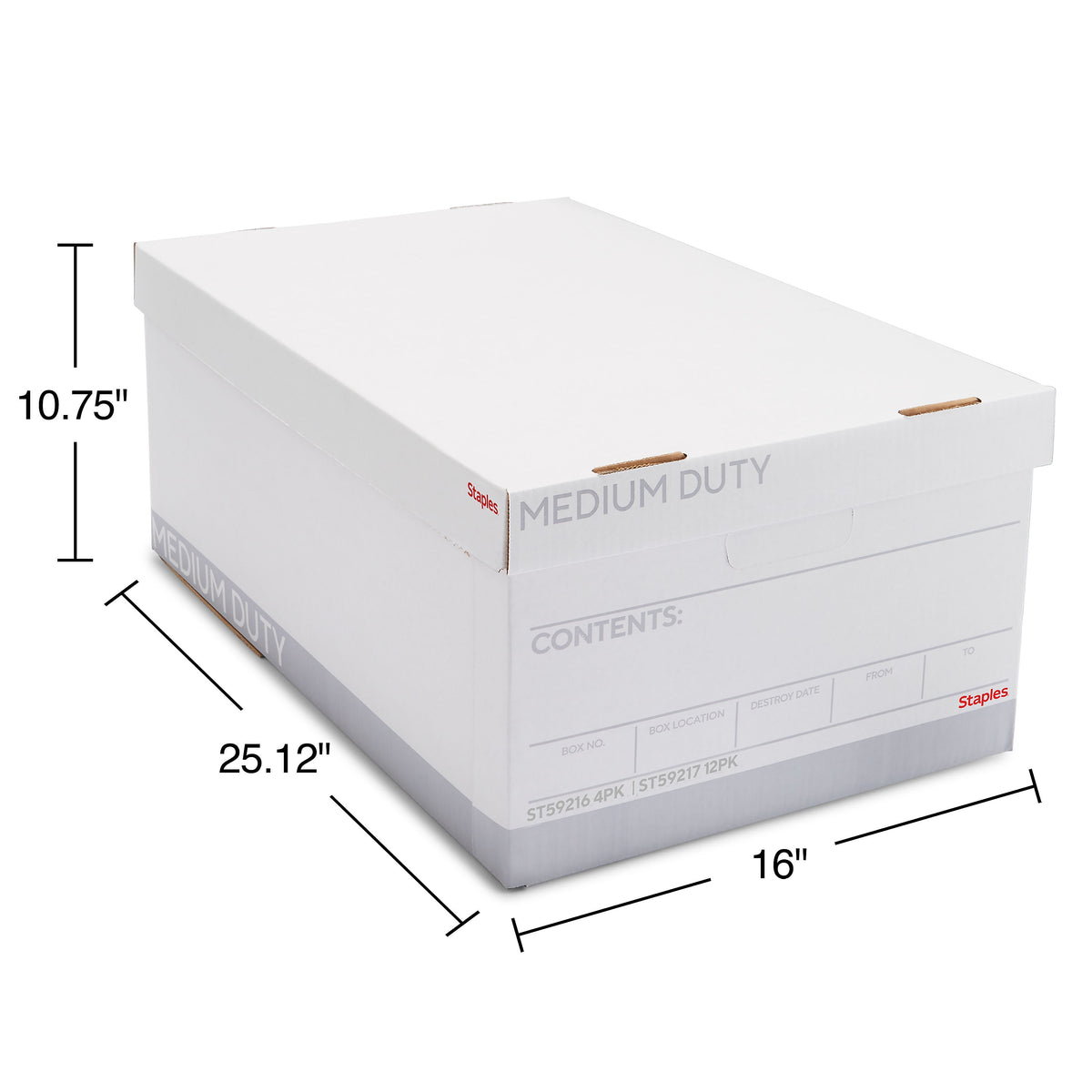 Staples Medium Duty File Box, Lift Off Lid, Legal, White/Gray, 4/Carton