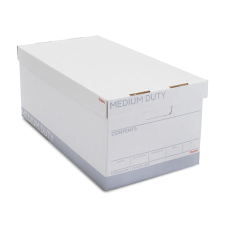 Staples Medium Duty File Box, Lift Off Lid, Letter, White/Gray, 12/Carton