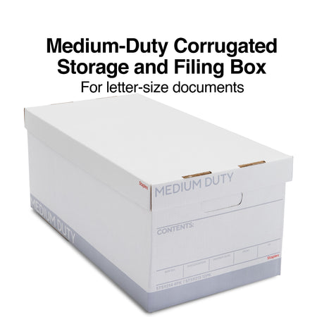 Staples Medium Duty File Box, Lift Off Lid, Letter, White/Gray, 12/Carton