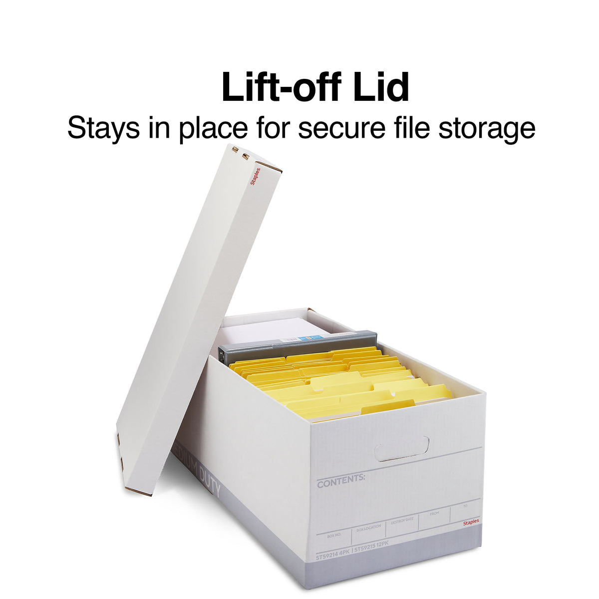 Staples Medium Duty File Box, Lift Off Lid, Letter, White/Gray, 12/Carton