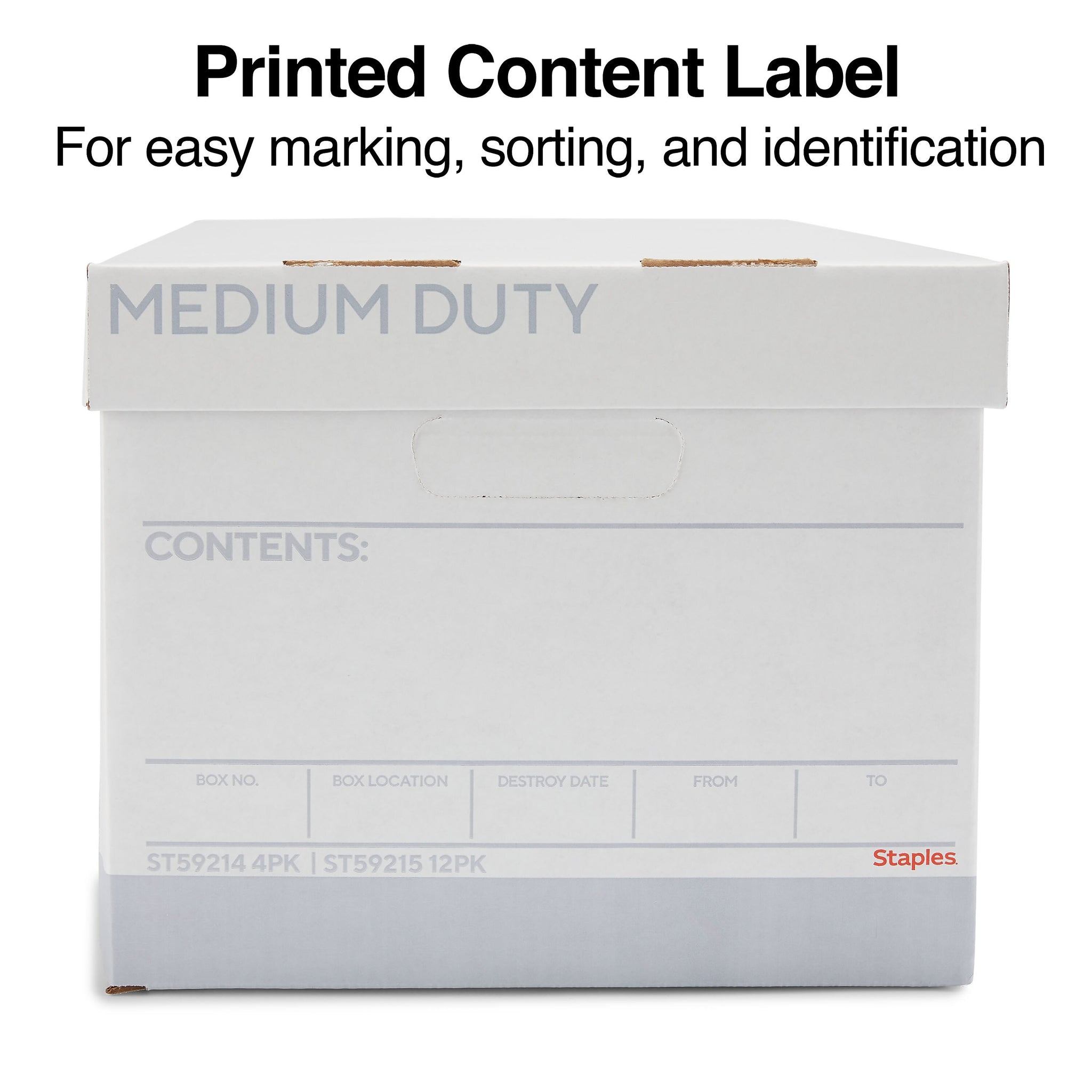 Staples Medium Duty File Box, Lift Off Lid, Letter, White/Gray, 12/Carton