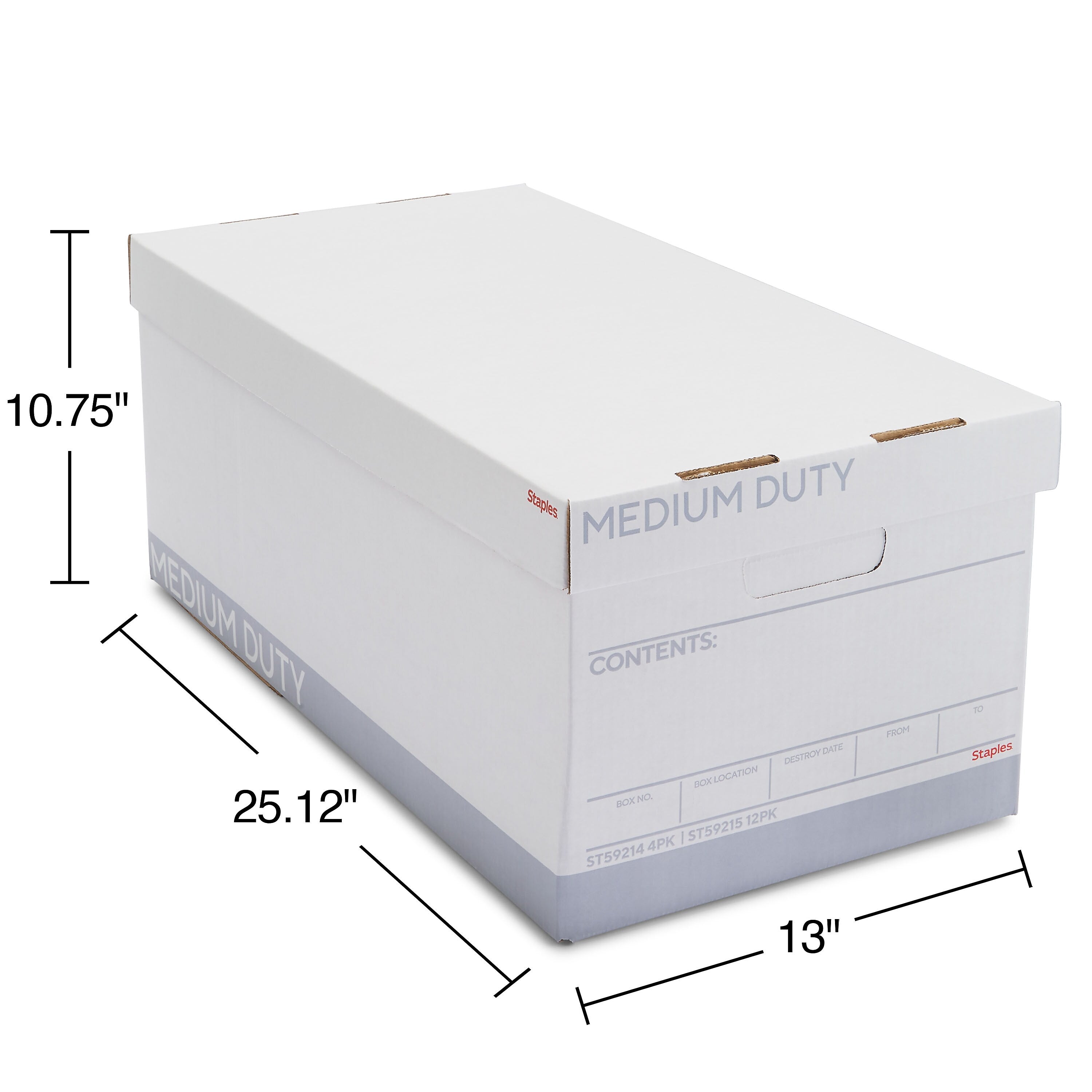 Staples Medium Duty File Box, Lift Off Lid, Letter, White/Gray, 12/Carton