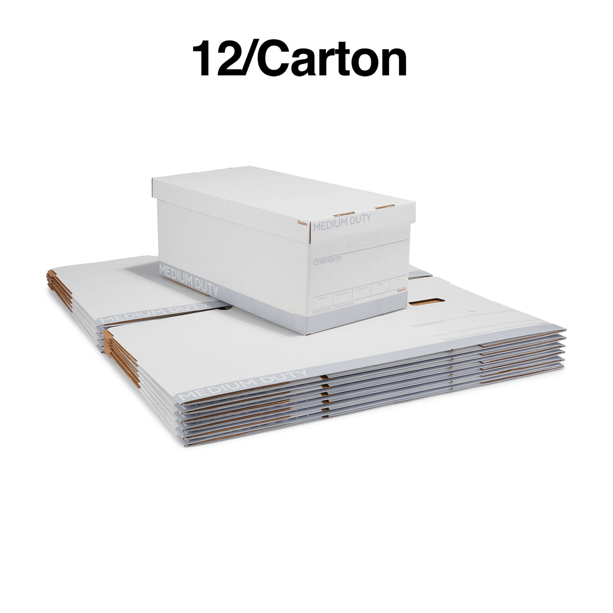 Staples Medium Duty File Box, Lift Off Lid, Letter, White/Gray, 12/Carton