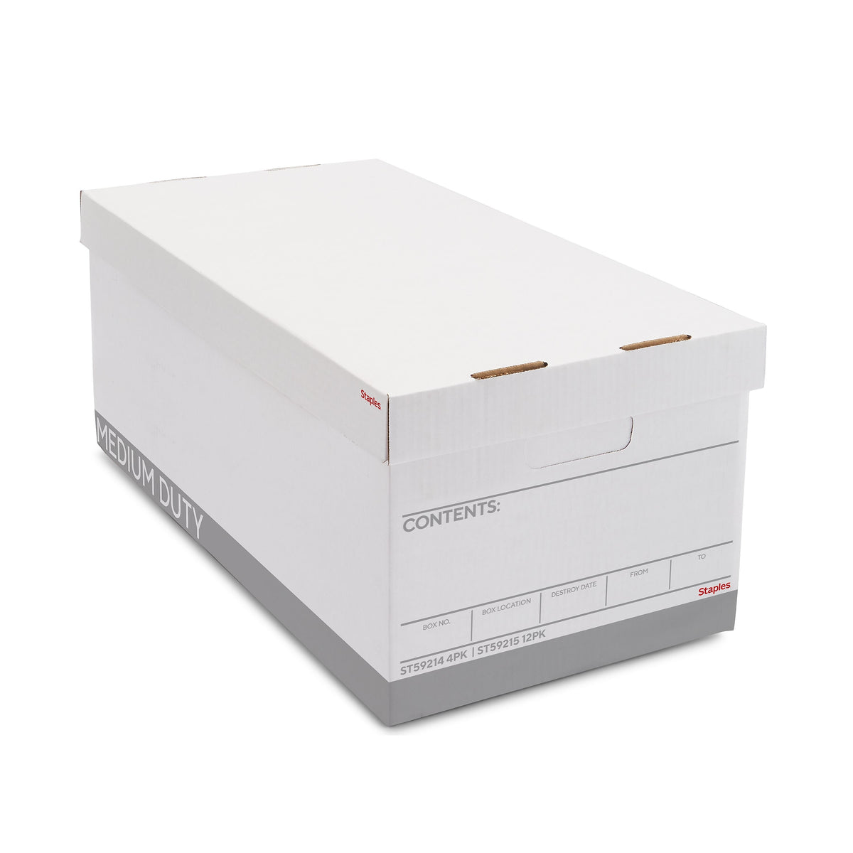 Staples Medium Duty File Box, Lift Off Lid, Letter, White/Gray, 4/Carton