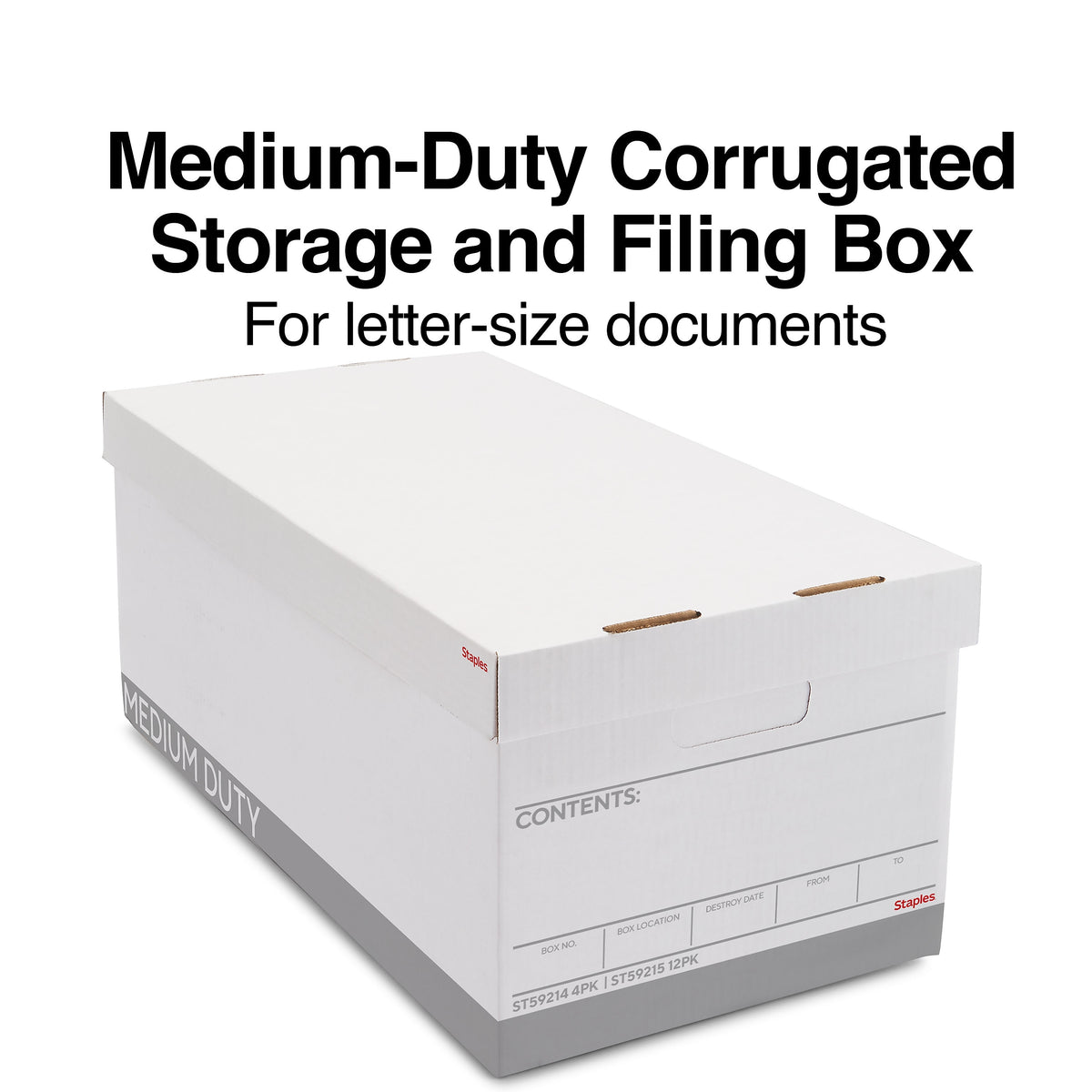 Staples Medium Duty File Box, Lift Off Lid, Letter, White/Gray, 4/Carton