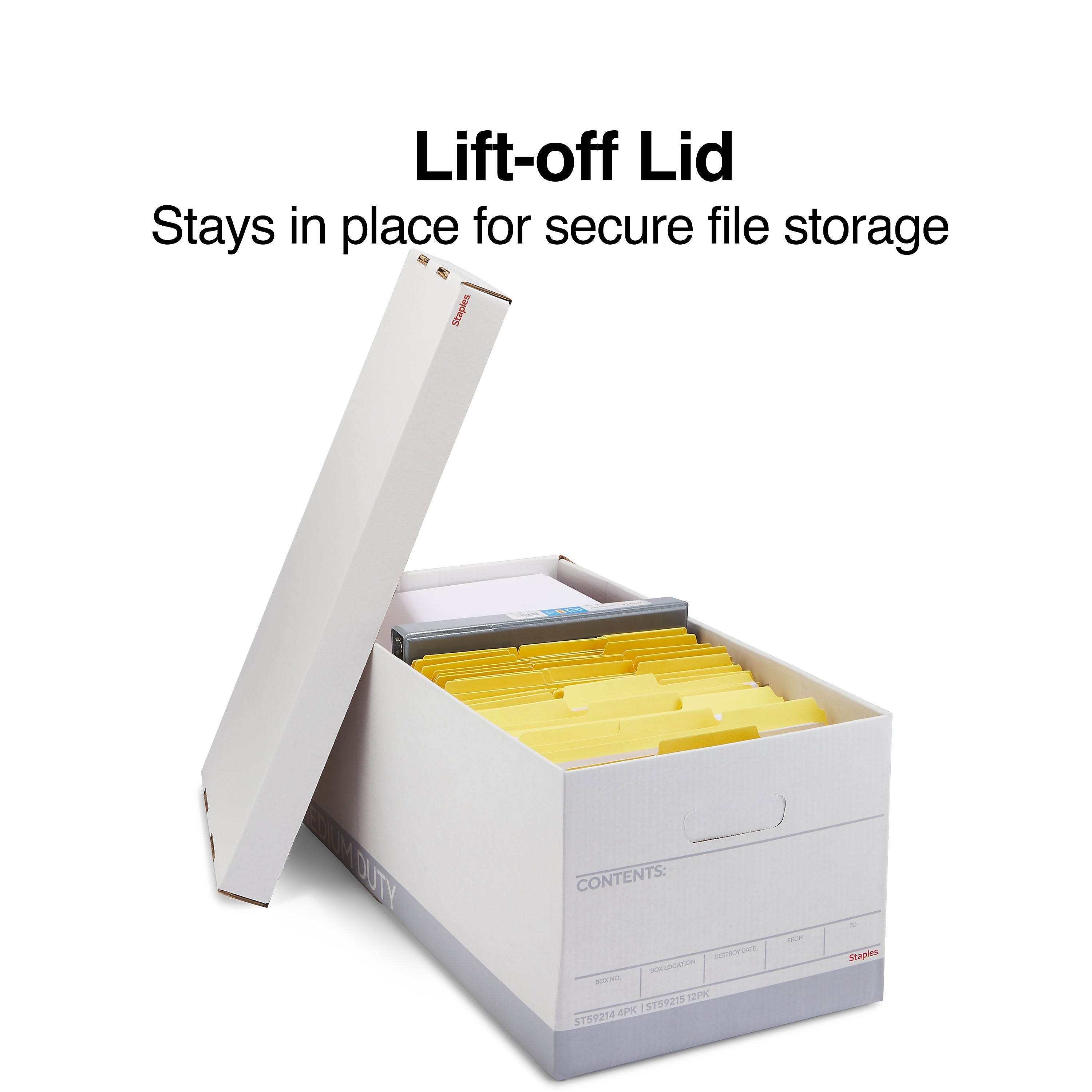 Staples Medium Duty File Box, Lift Off Lid, Letter, White/Gray, 4/Carton