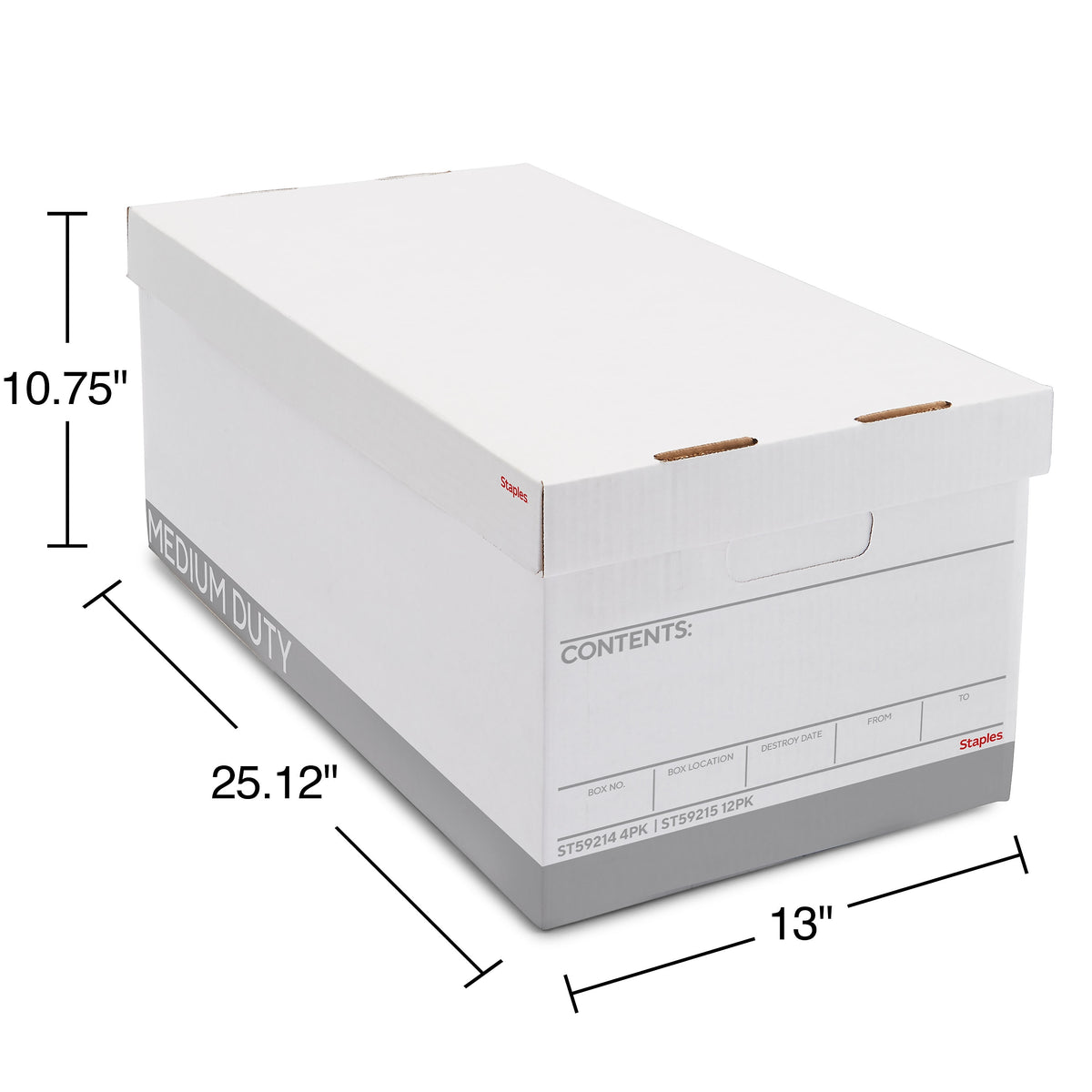 Staples Medium Duty File Box, Lift Off Lid, Letter, White/Gray, 4/Carton