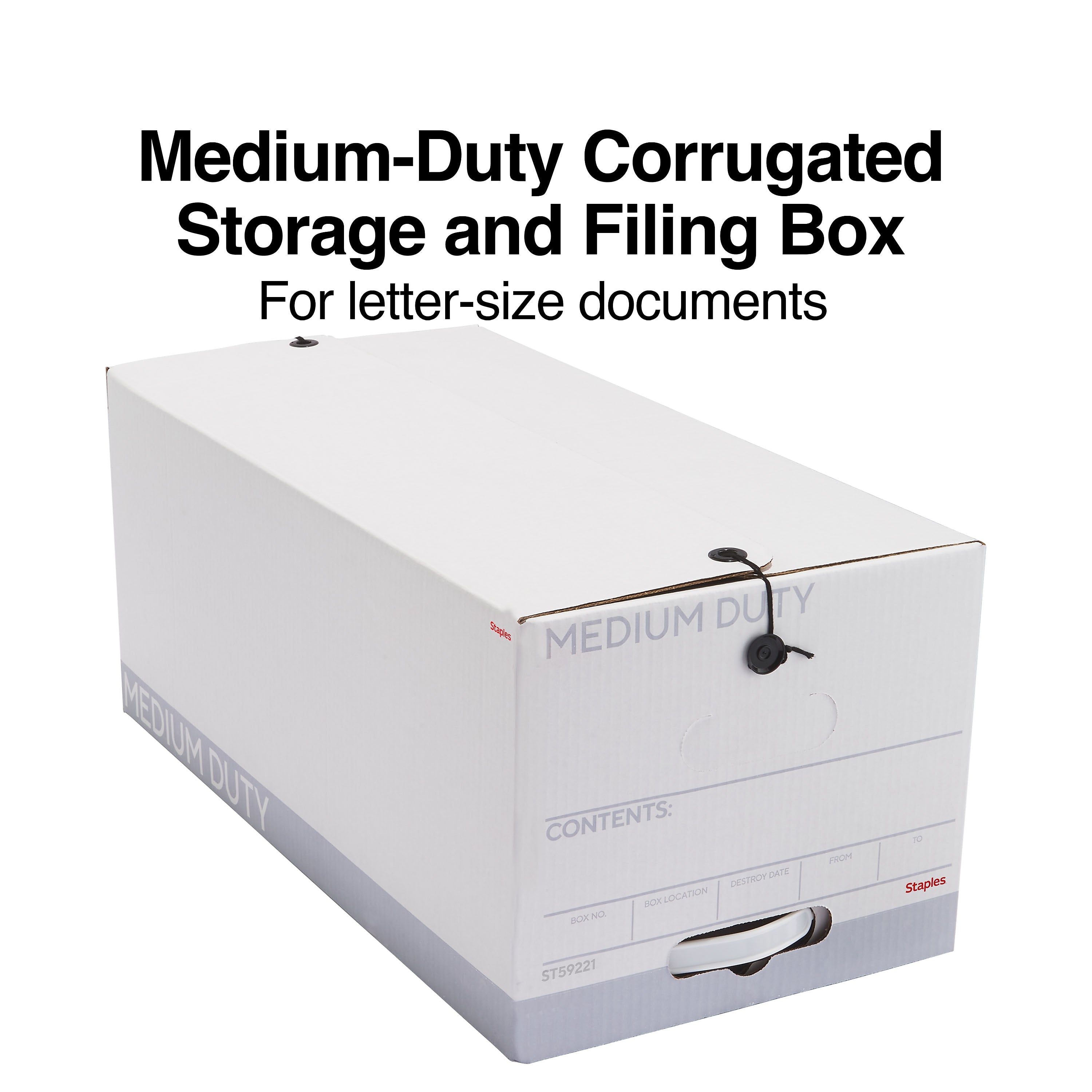 Staples Medium Duty File Box, String and Button Lid, Letter, White/Gray, 12/Case