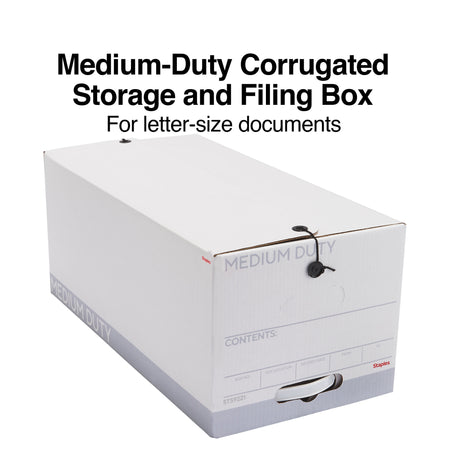 Staples Medium Duty File Box, String and Button Lid, Letter, White/Gray, 12/Case