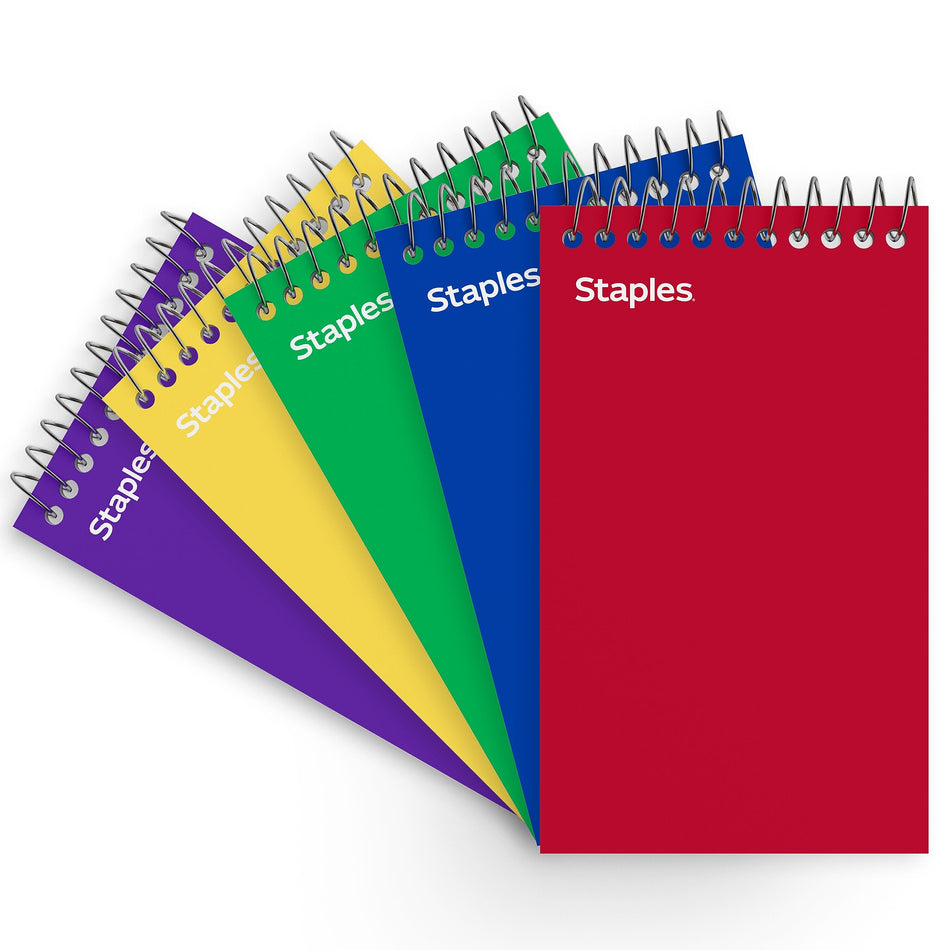 Staples® Memo Pads, 3" x 5", College Ruled, Assorted Colors, 75 Sheets/Pad, 5 Pads/Pack