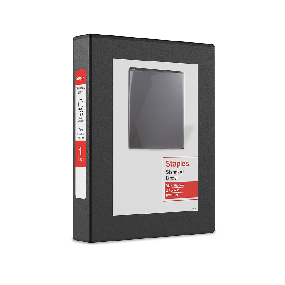 Staples Mini 1" 3-Ring View Binder, Black