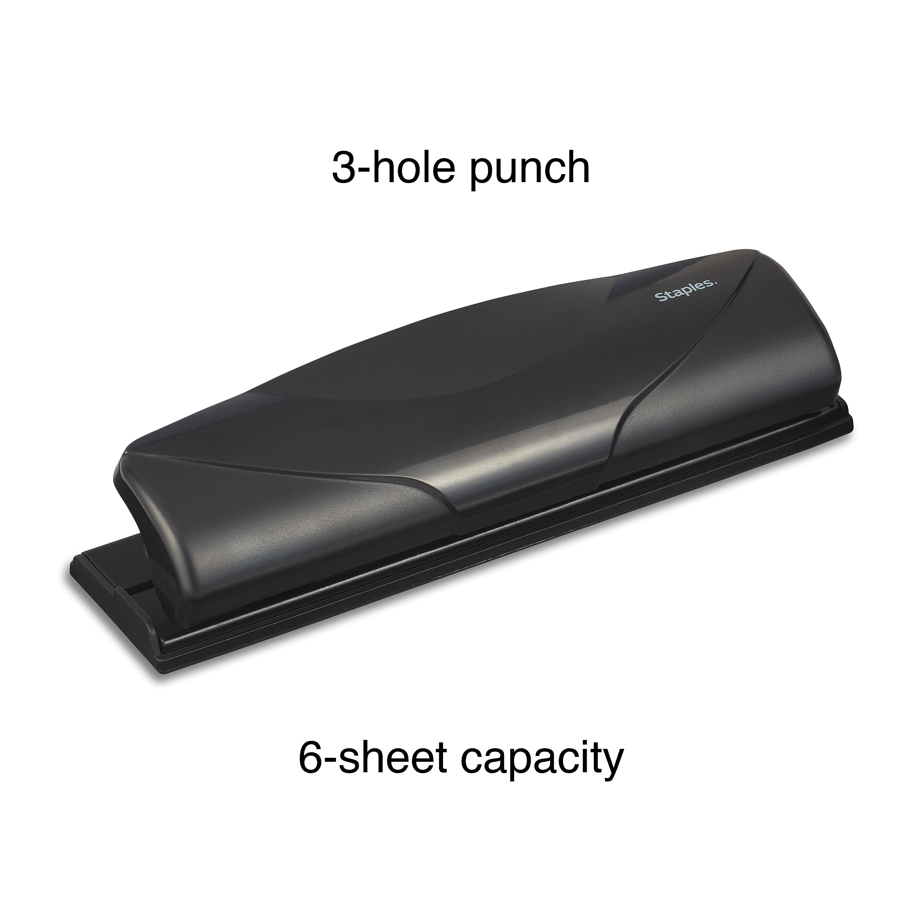 Staples Mini 3-Hole Punch, 6 Sheet Capacity, Black