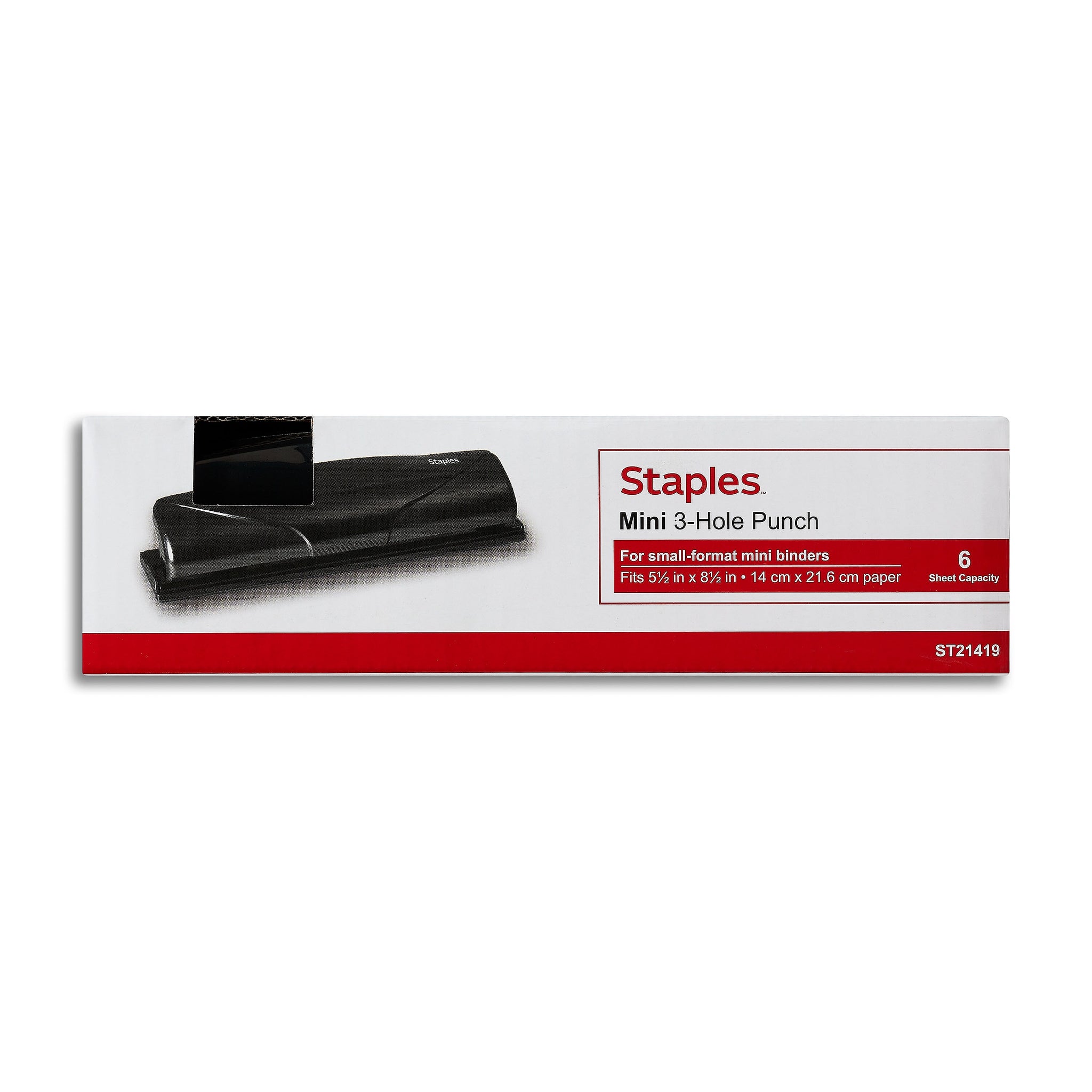 Staples Mini 3-Hole Punch, 6 Sheet Capacity, Black