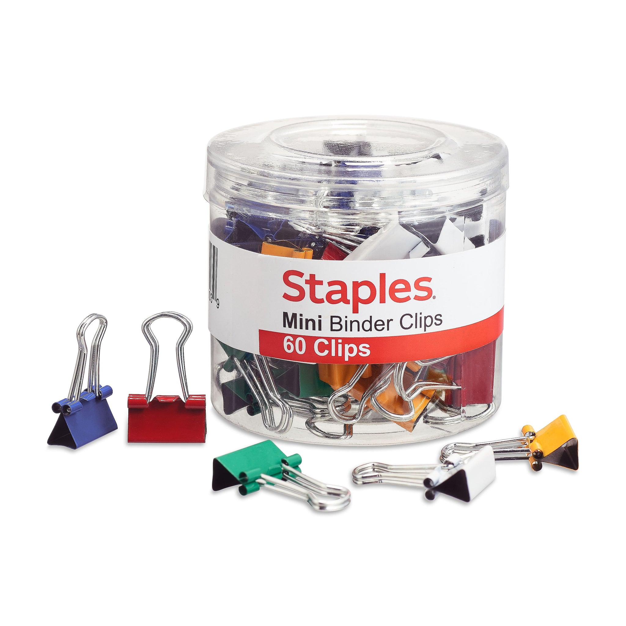 Staples Mini Binder Clips, Assorted Colors, 60/Pack