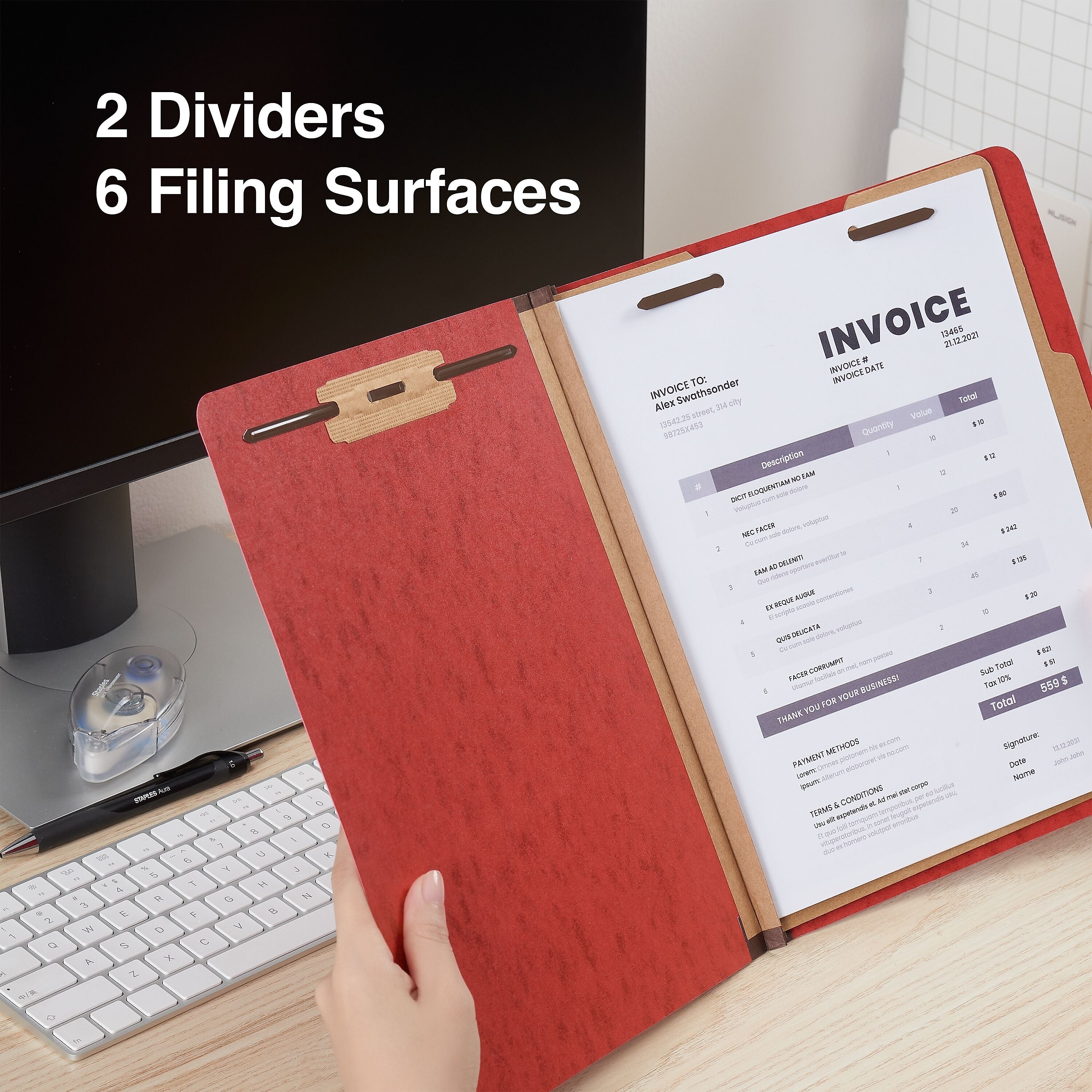 Staples Moisture Resistant Classification Folder, 2-Dividers, 2.5