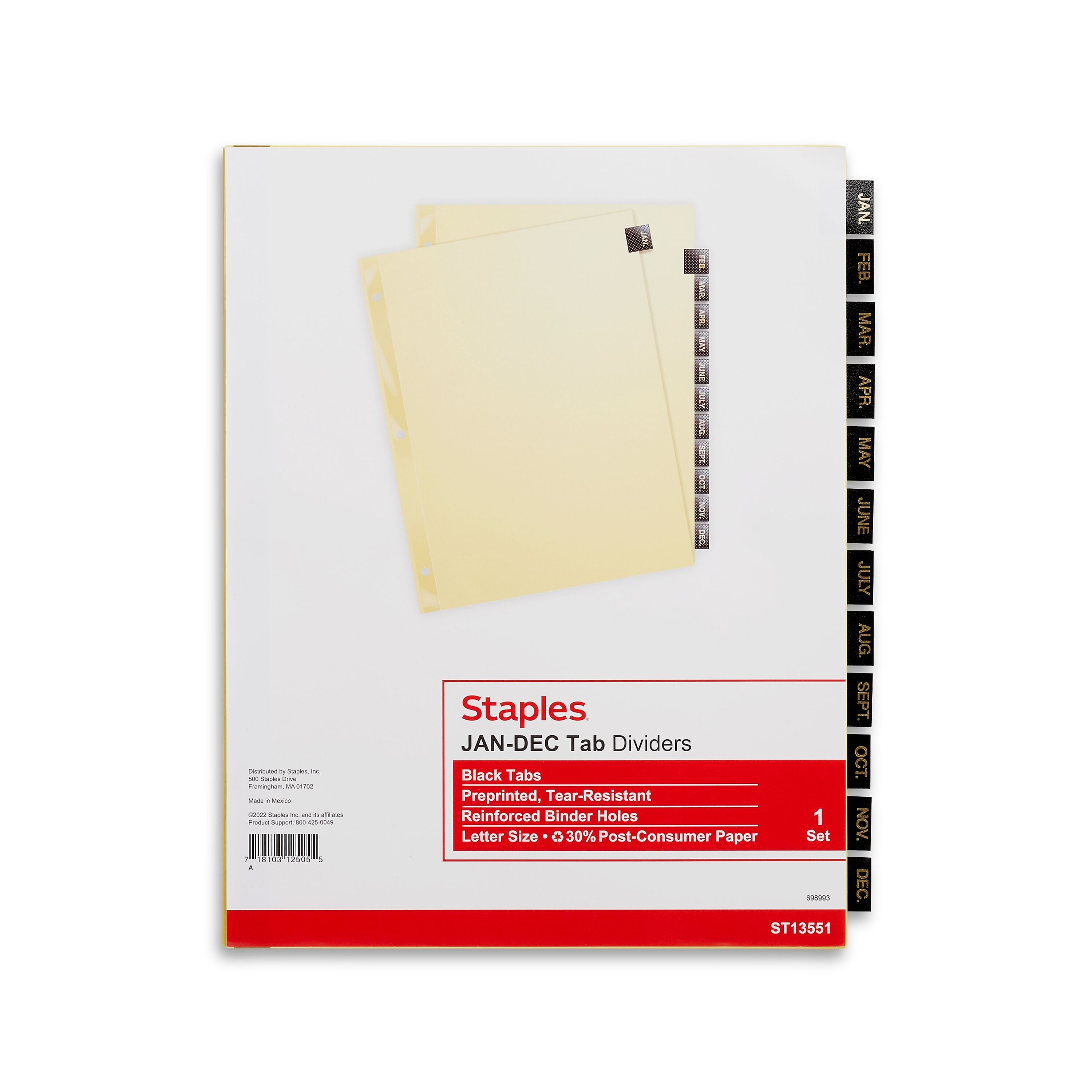 Staples Monthly Leather Dividers, 12-Tab, Black