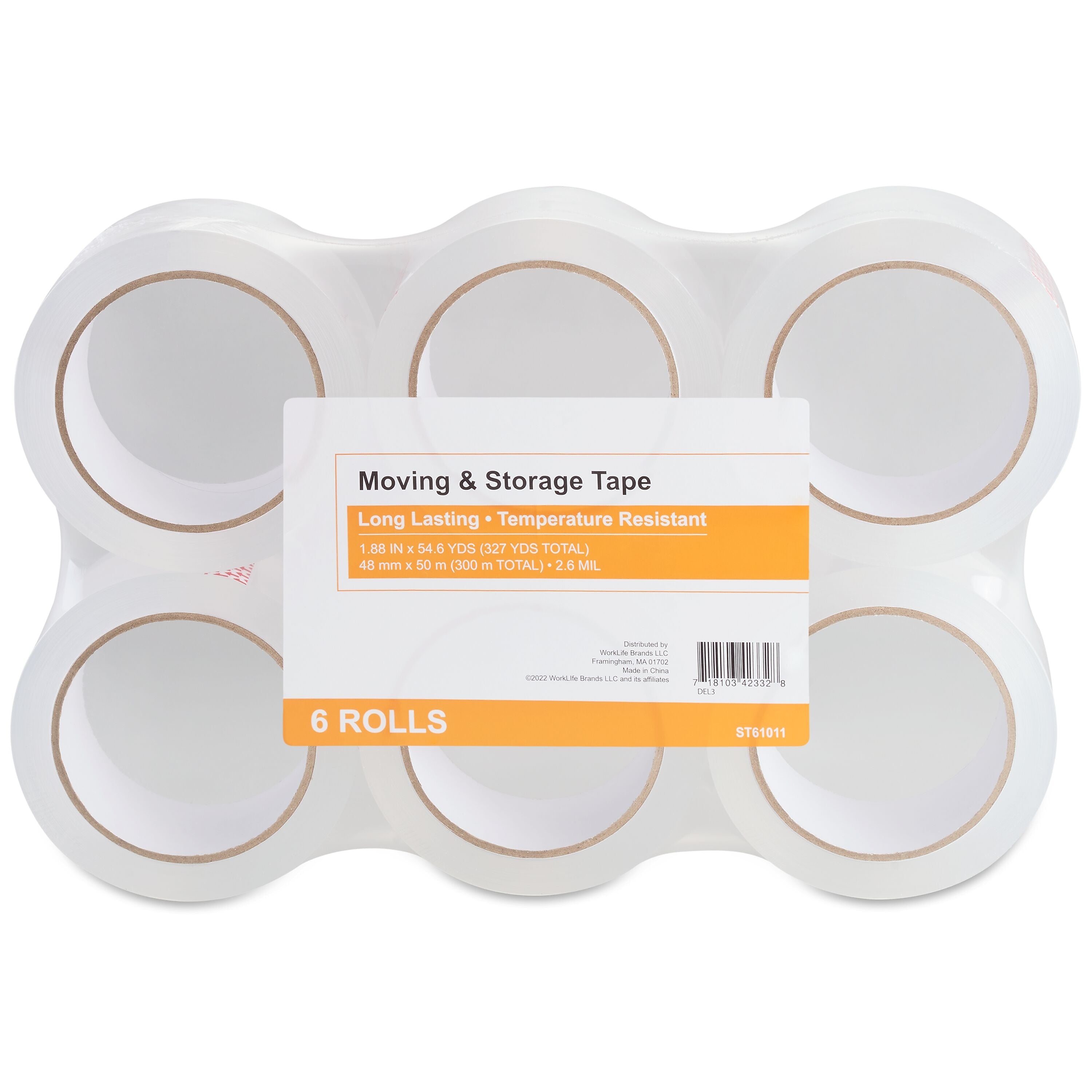 Staples Moving and Storage Packing Tape, 1.88"W x 54.6 yds., Clear, 6 Pack