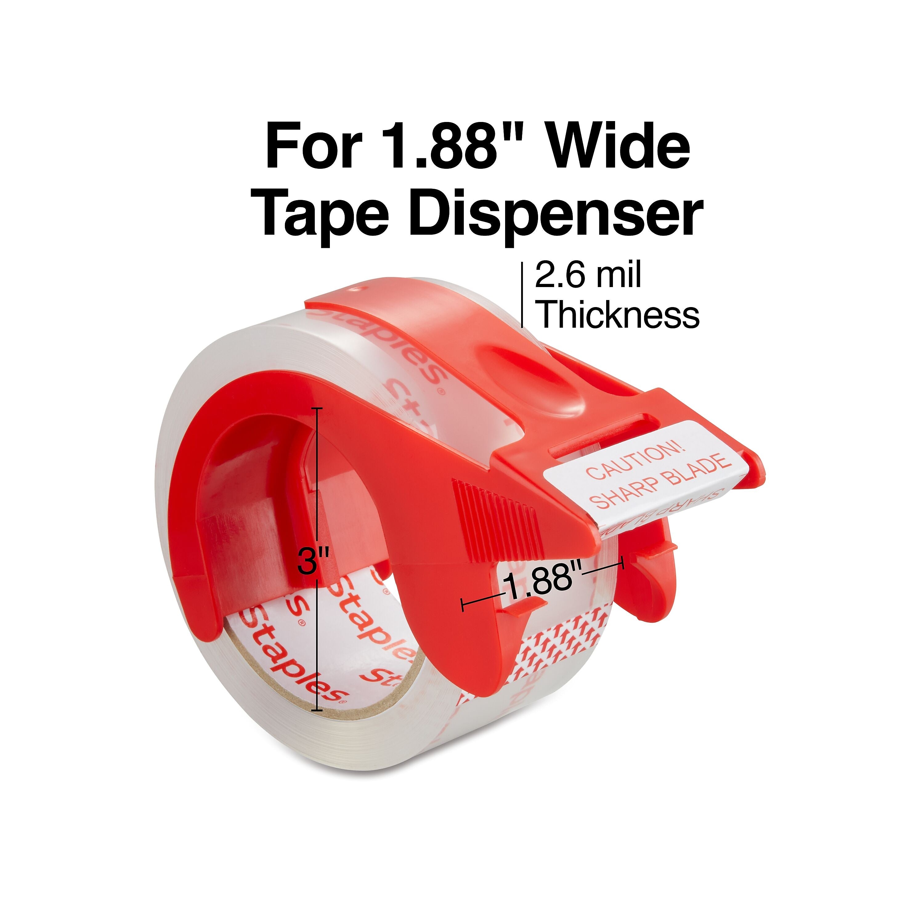 Staples Moving & Storage Packing Tape with Dispenser, 1.88"W x 54.6 yds., Clear, 4 Rolls