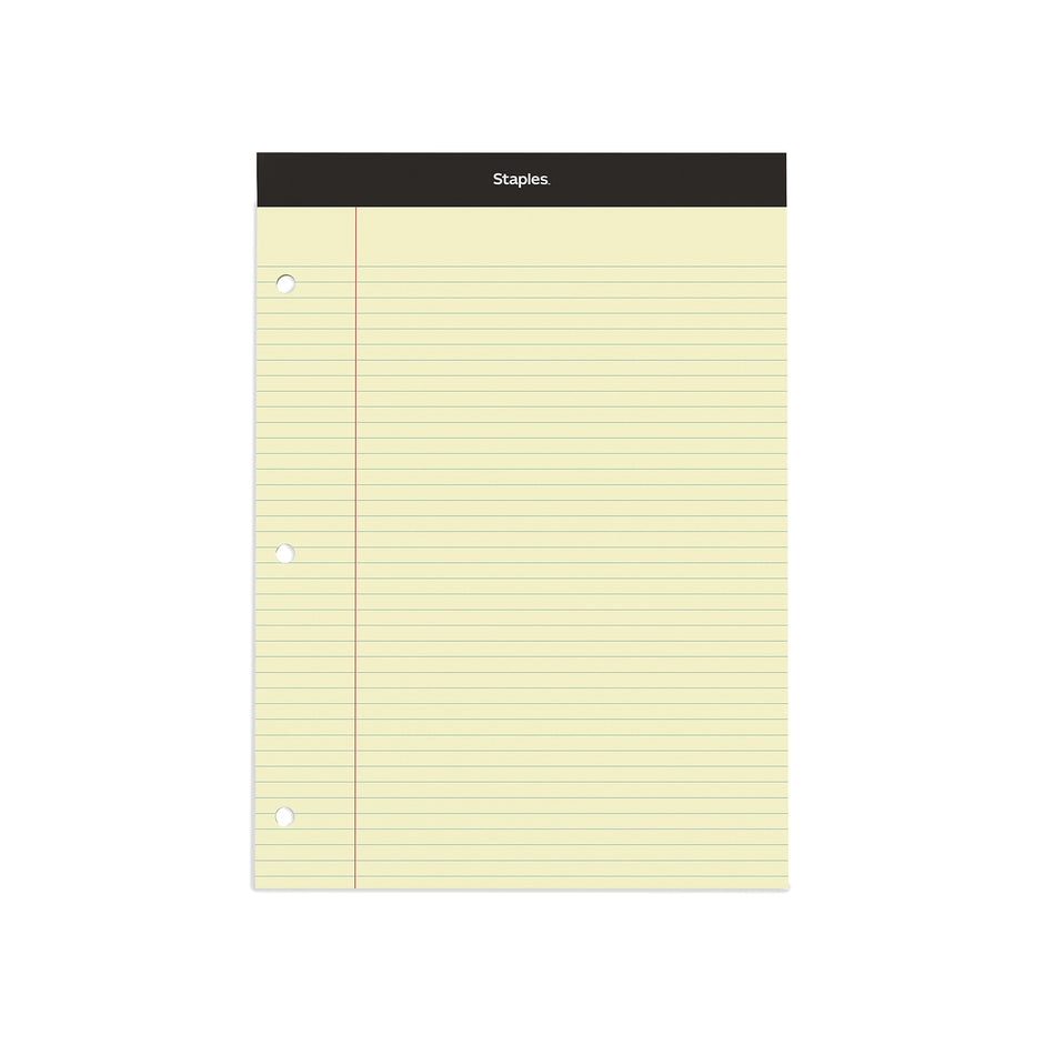 Staples Notepad, 8.5" x 11.75", Narrow Ruled, Canary, 100 Sheets/Pad, Each