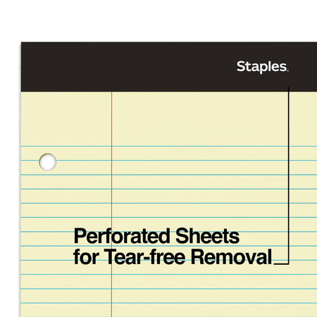 Staples Notepad, 8.5" x 11.75", Narrow Ruled, Canary, 100 Sheets/Pad, Each