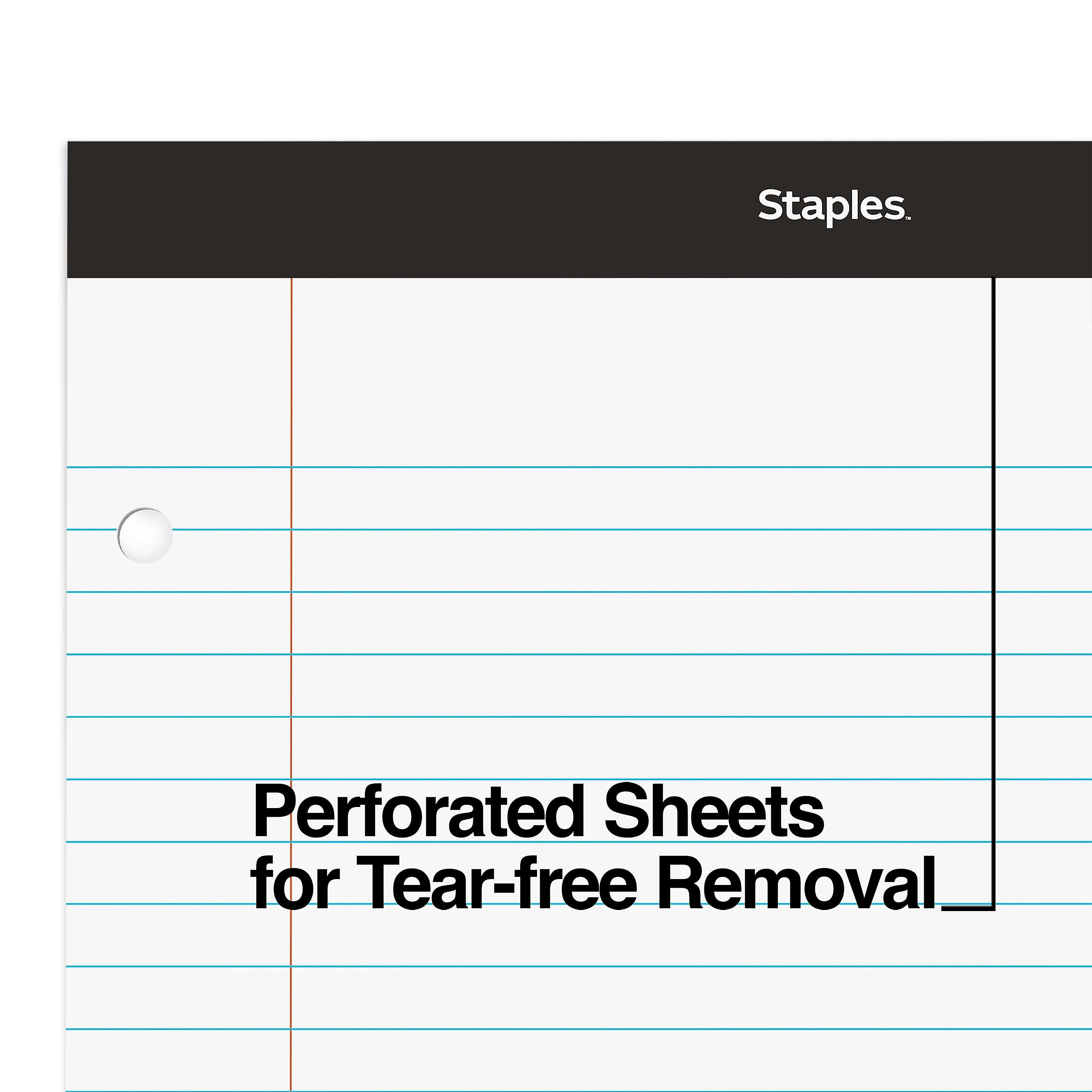 Staples Notepad, 8.5" x 11.75", Narrow Ruled, White, 100 Sheets/Pad, Each