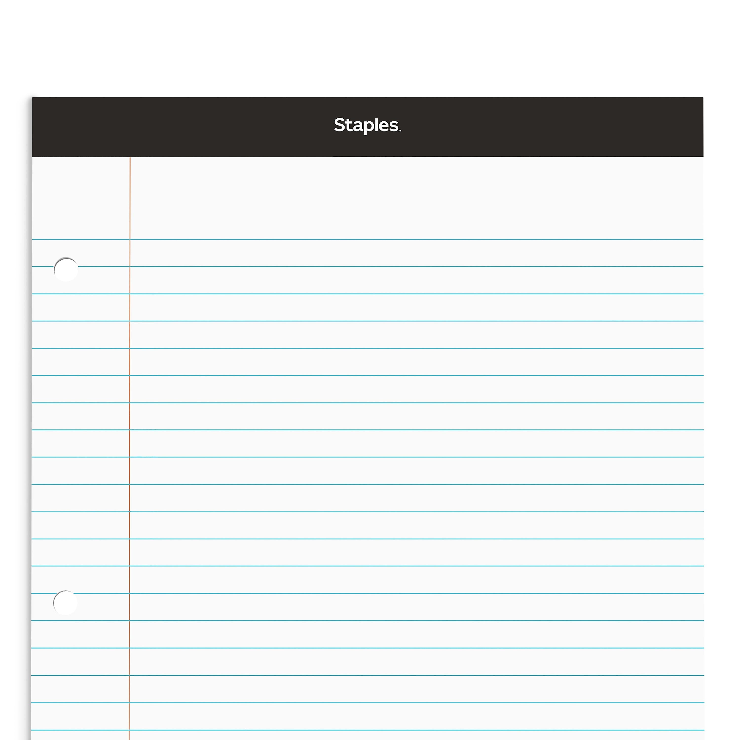 Staples Notepad, 8.5" x 11.75", Narrow Ruled, White, 100 Sheets/Pad, Each