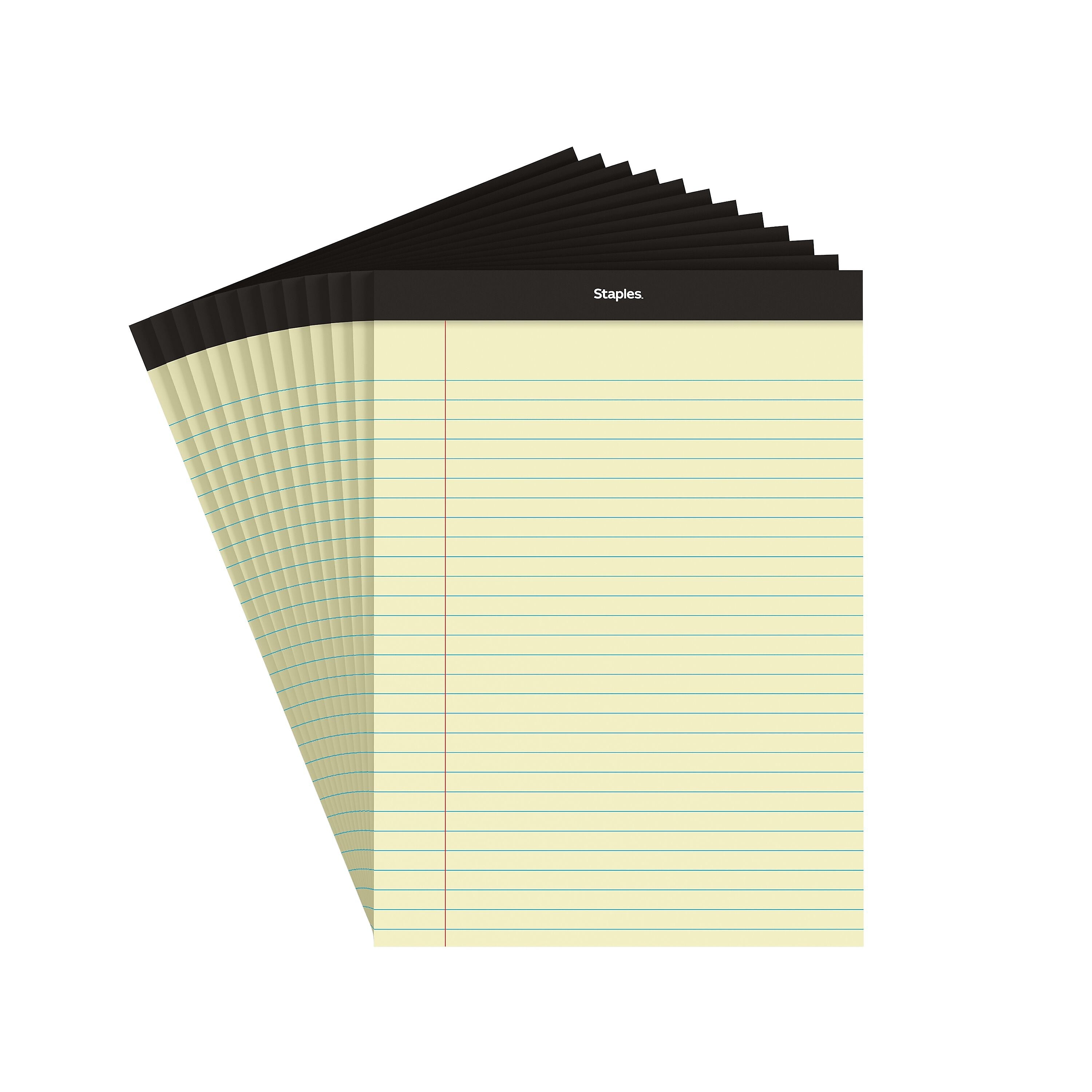 Staples Notepad, 8.5" x 11.75", Wide Ruled, Canary, 50 Sheets/Pad, Dozen Pads/Pack