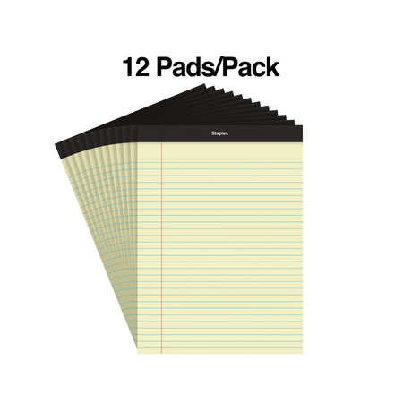 Staples Notepad, 8.5" x 11.75", Wide Ruled, Canary, 50 Sheets/Pad, Dozen Pads/Pack