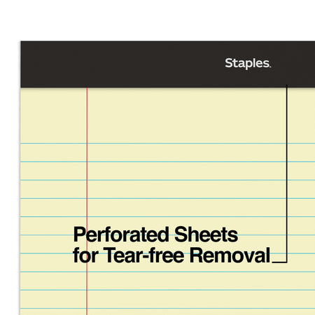 Staples Notepad, 8.5" x 11.75", Wide Ruled, Canary, 50 Sheets/Pad, Dozen Pads/Pack