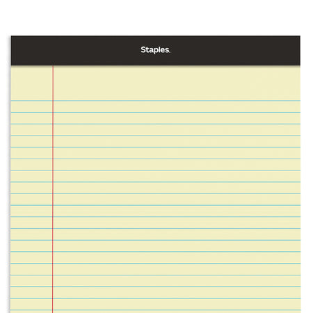 Staples Notepad, 8.5" x 11.75", Wide Ruled, Canary, 50 Sheets/Pad, Dozen Pads/Pack