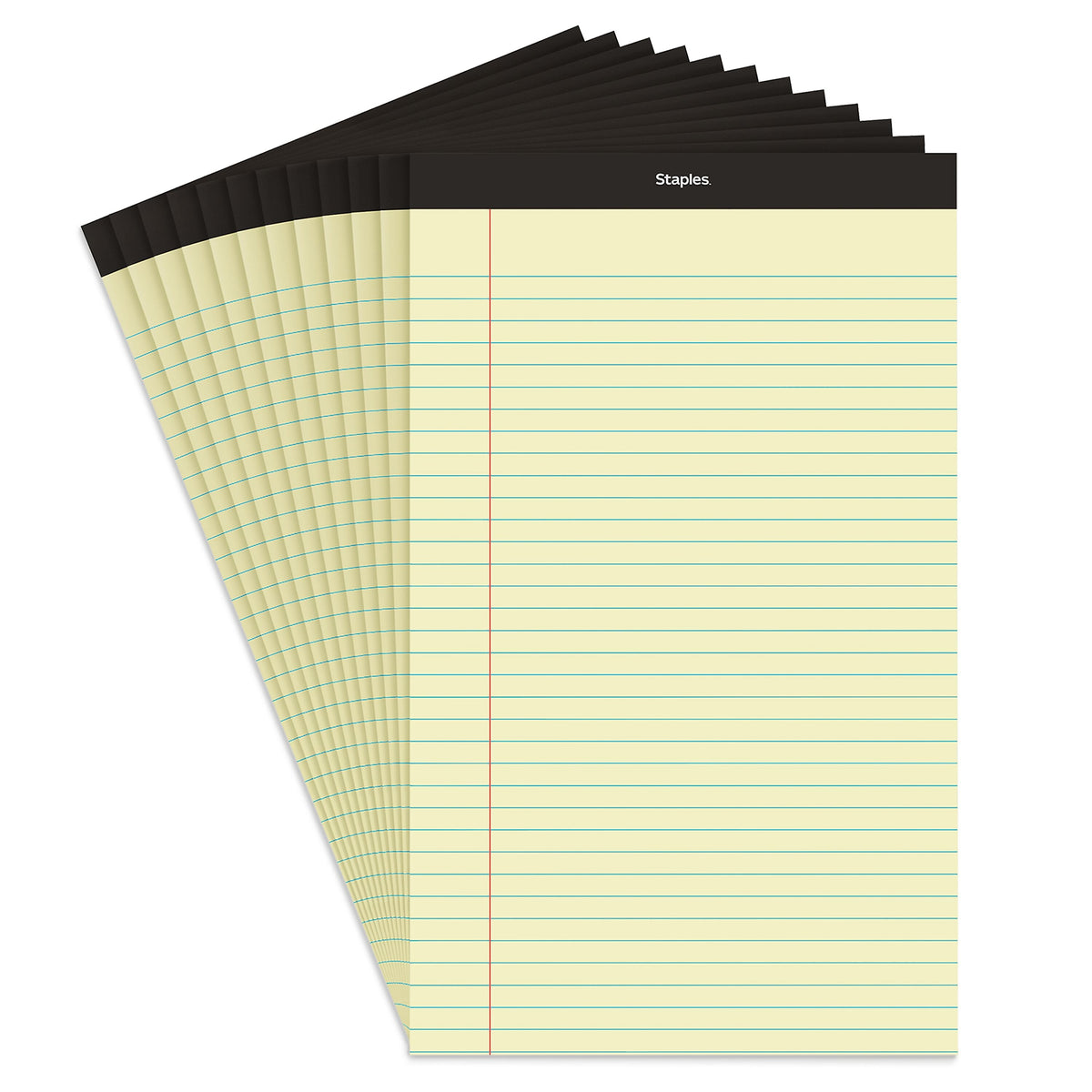 Staples Notepad, 8.5" x 14", Wide Ruled, Canary, 50 Sheets/Pad, Dozen Pads/Pack