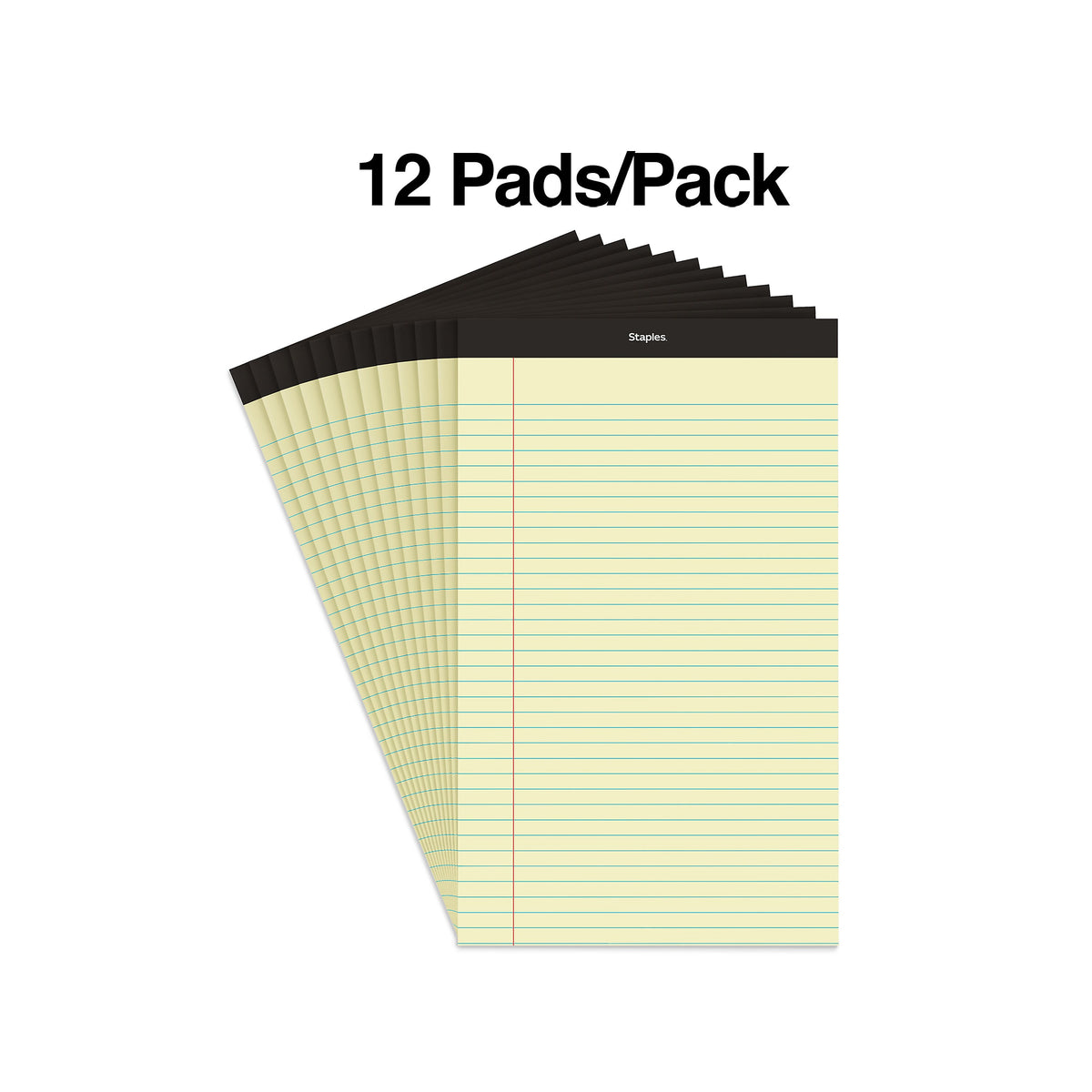 Staples Notepad, 8.5" x 14", Wide Ruled, Canary, 50 Sheets/Pad, Dozen Pads/Pack