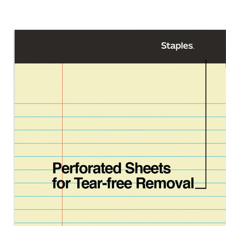 Staples Notepad, 8.5" x 14", Wide Ruled, Canary, 50 Sheets/Pad, Dozen Pads/Pack