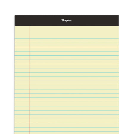 Staples Notepad, 8.5" x 14", Wide Ruled, Canary, 50 Sheets/Pad, Dozen Pads/Pack