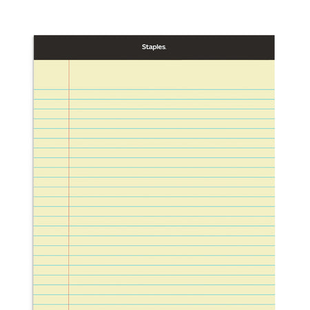 Staples Notepad, 8.5" x 14", Wide Ruled, Canary, 50 Sheets/Pad, Dozen Pads/Pack