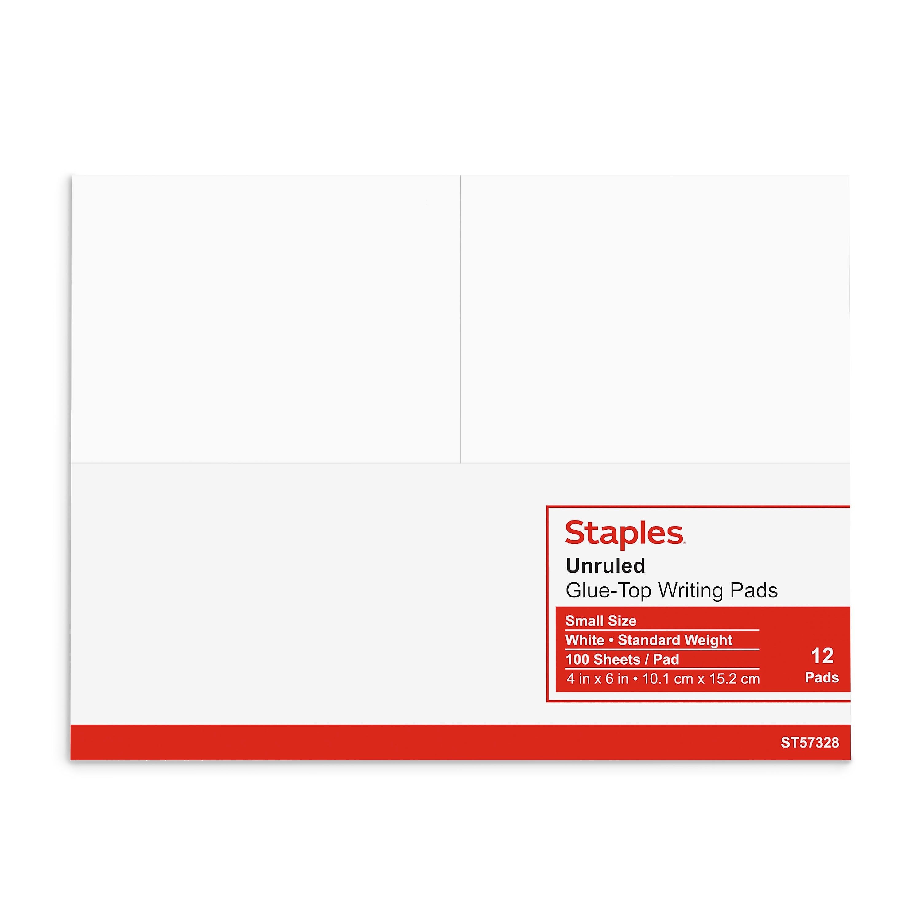 Staples Notepads, 4" x 6", Unruled, White, 100 Sheets/Pad, Dozen Pads/Pack