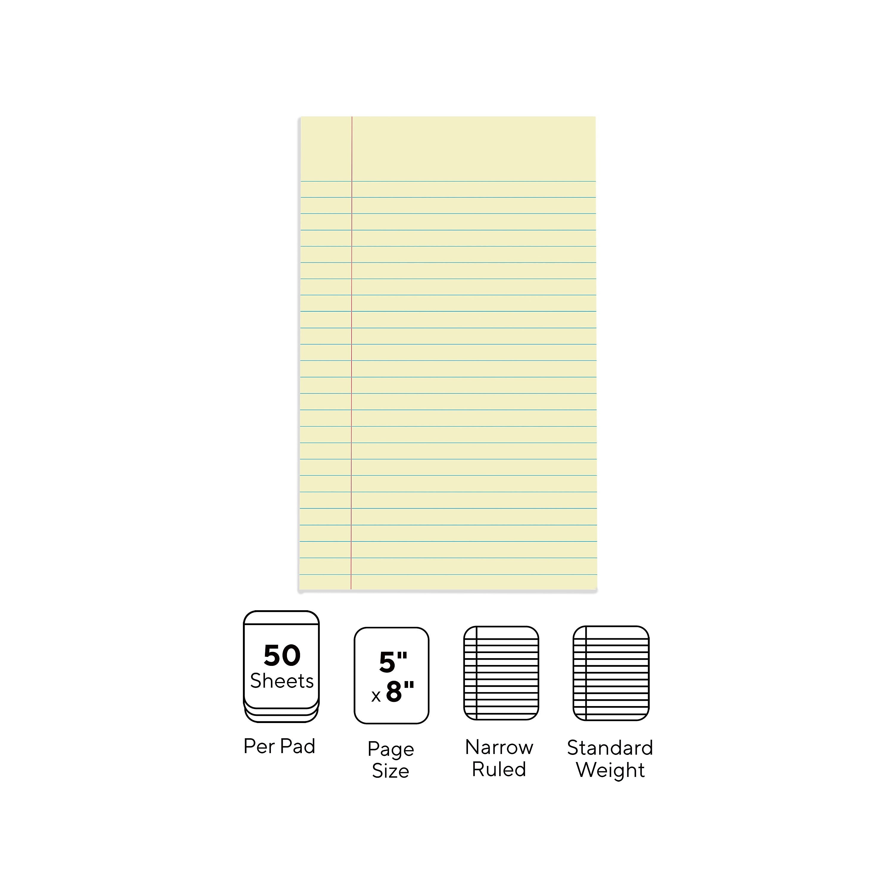 Staples® Notepads, 5" x 8", Narrow Ruled, Canary, 50 Sheets/Pad, 12 Pads/Pack