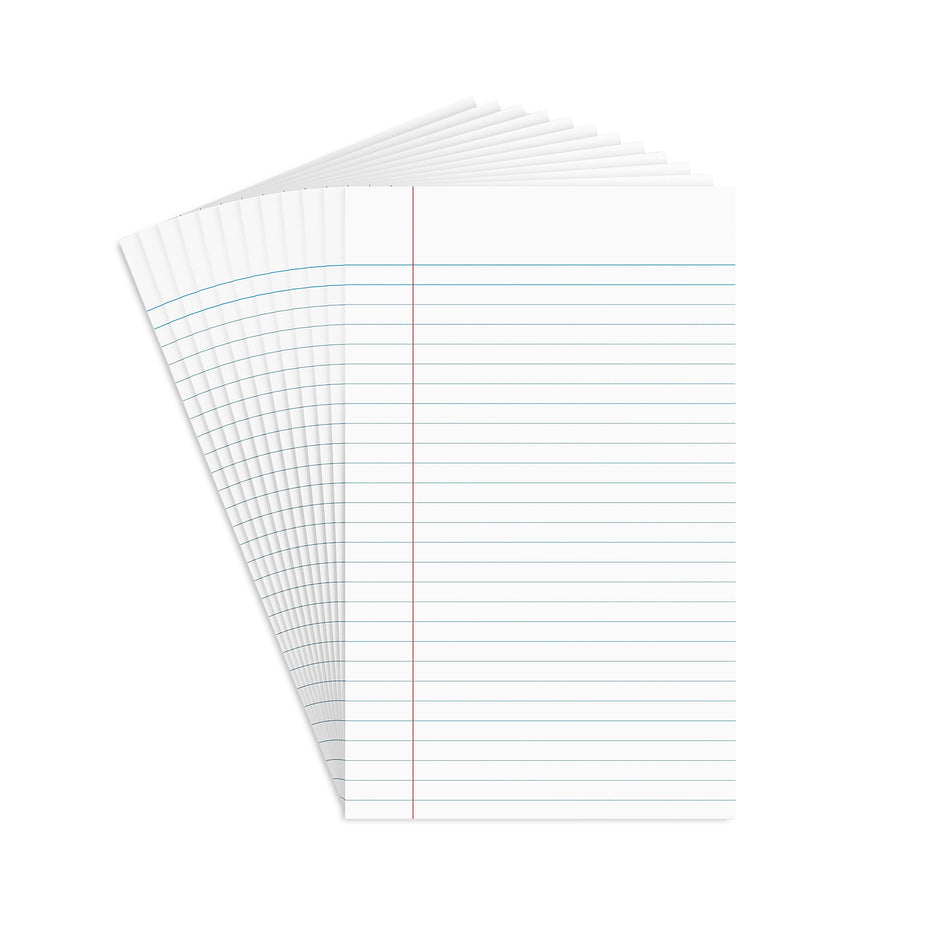 Staples Notepads, 5" x 8", Narrow Ruled, White, 50 Sheets/Pad, Dozen Pads/Pack