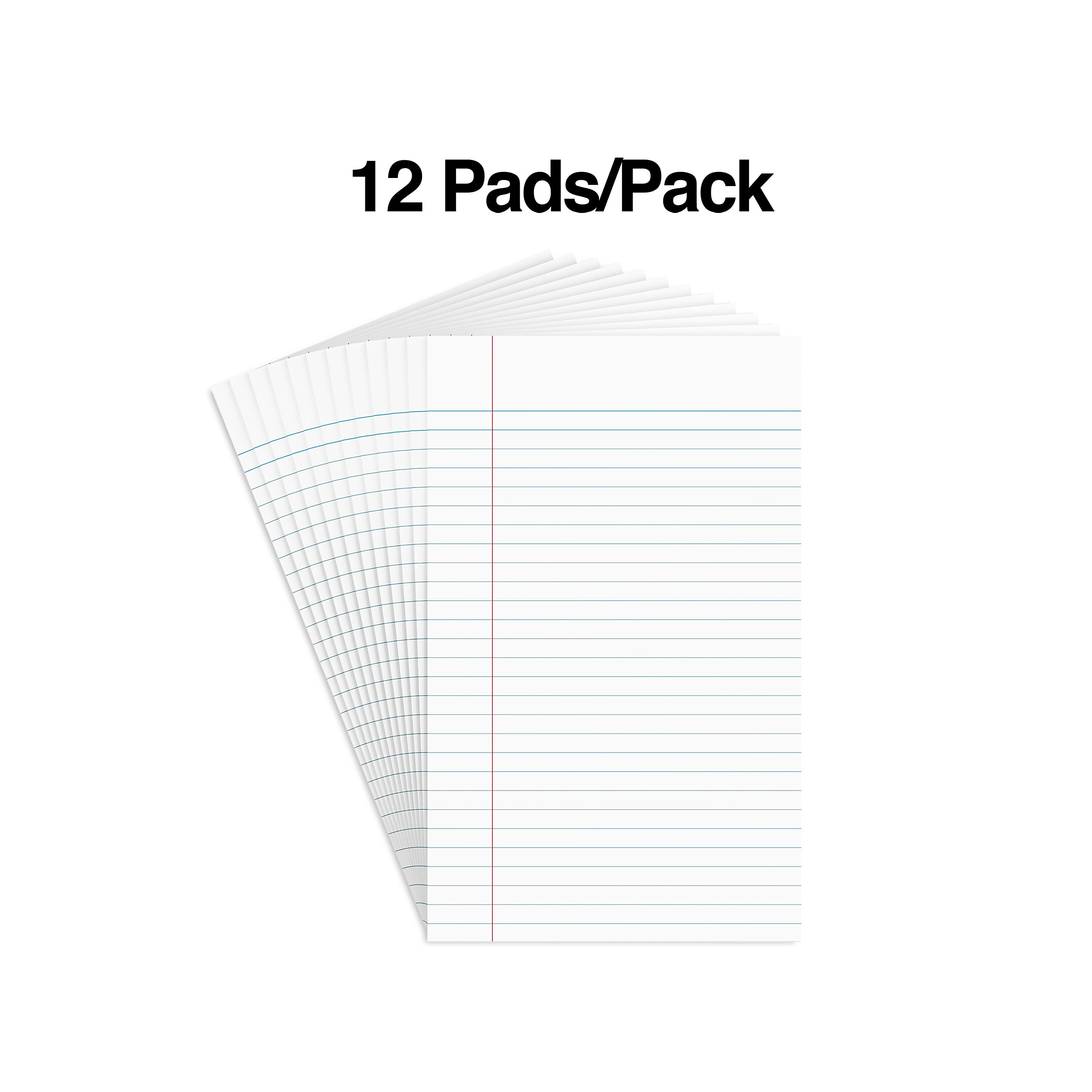 Staples Notepads, 5" x 8", Narrow Ruled, White, 50 Sheets/Pad, Dozen Pads/Pack