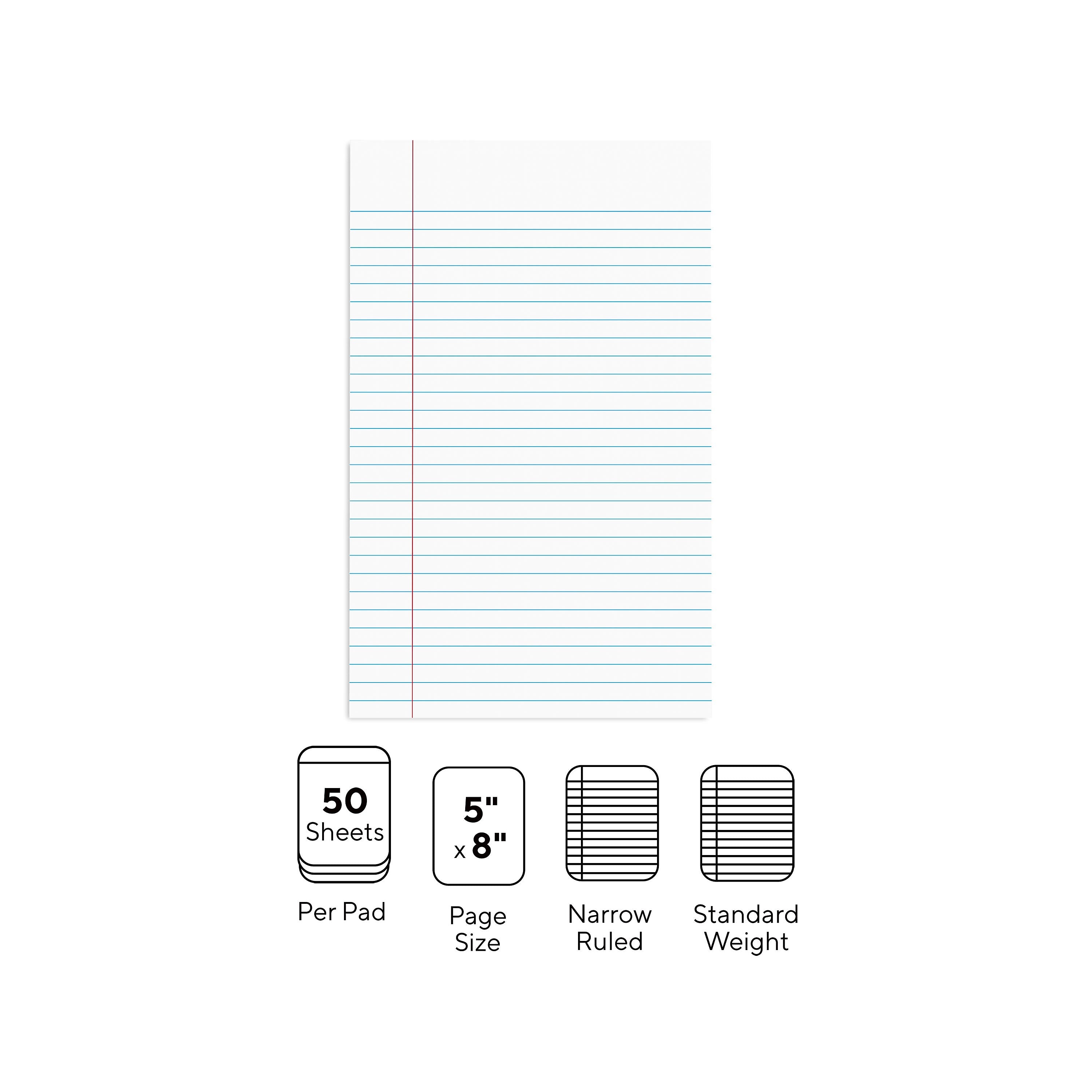 Staples Notepads, 5" x 8", Narrow Ruled, White, 50 Sheets/Pad, Dozen Pads/Pack