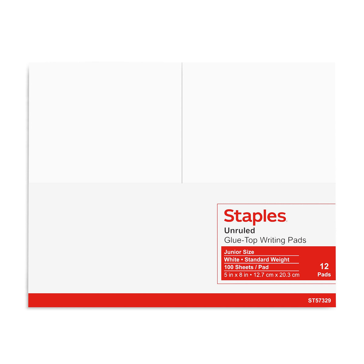 Staples Notepads, 5" x 8", Unruled, White, 100 Sheets/Pad, Dozen Pads/Pack