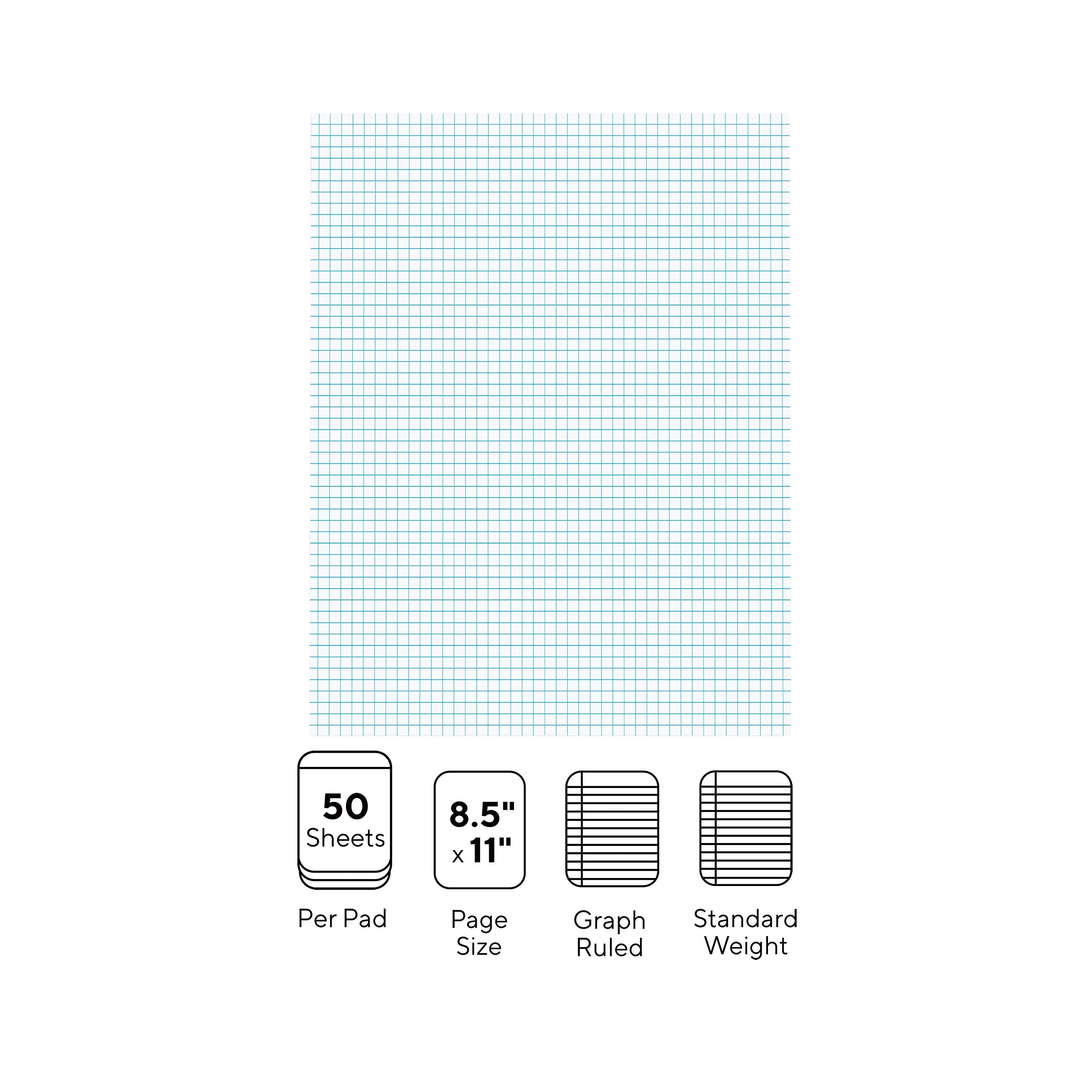 Staples® Notepads, 8.5" x 11", Graph Ruled, White, 50 Sheets/Pad, 6 Pads/Pack