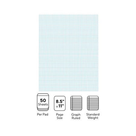 Staples® Notepads, 8.5" x 11", Graph Ruled, White, 50 Sheets/Pad, 6 Pads/Pack