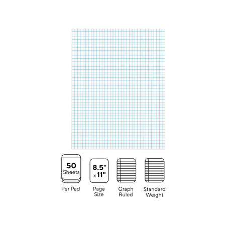 Staples® Notepads, 8.5" x 11", Graph Ruled, White, 50 Sheets/Pad, 6 Pads/Pack