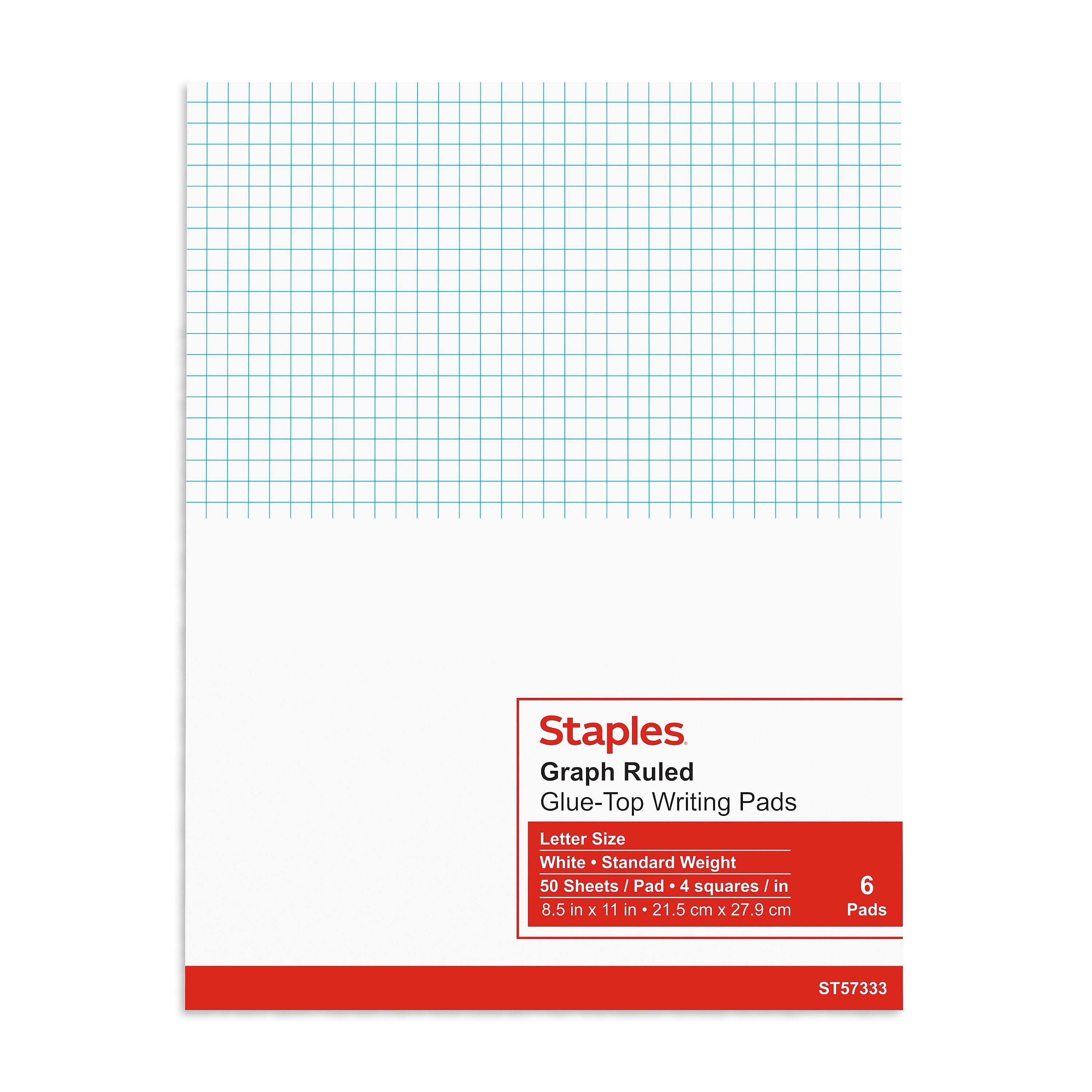 Staples® Notepads, 8.5" x 11", Graph Ruled, White, 50 Sheets/Pad, 6 Pads/Pack