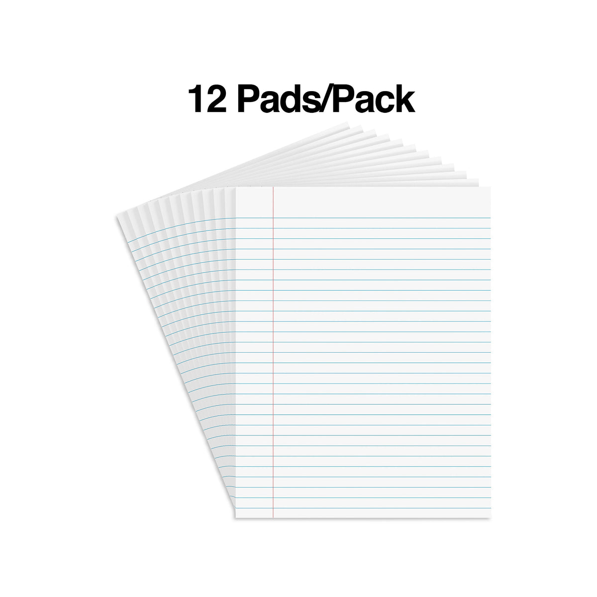 Staples Notepads, 8.5" x 11" , Wide Ruled, White, 50 Sheets/Pad, Dozen Pads/Pack